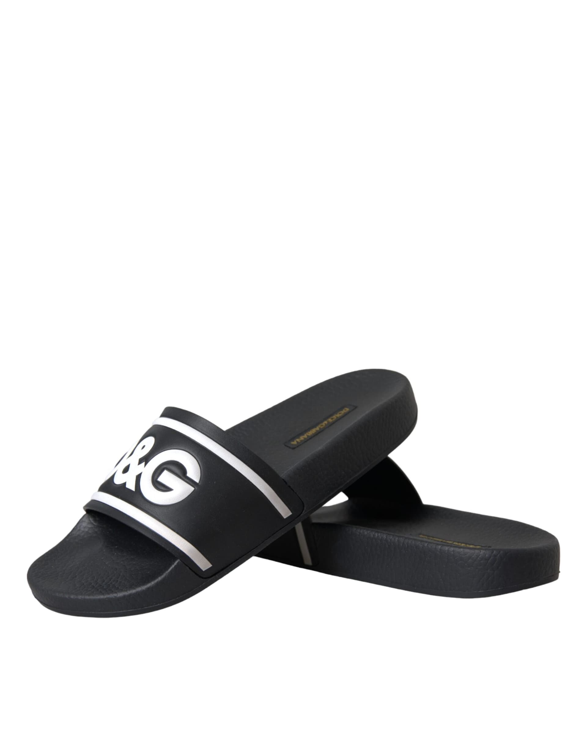 Dolce & Gabbana Black Leather I Love D&G Sandals Slides Shoes - 7