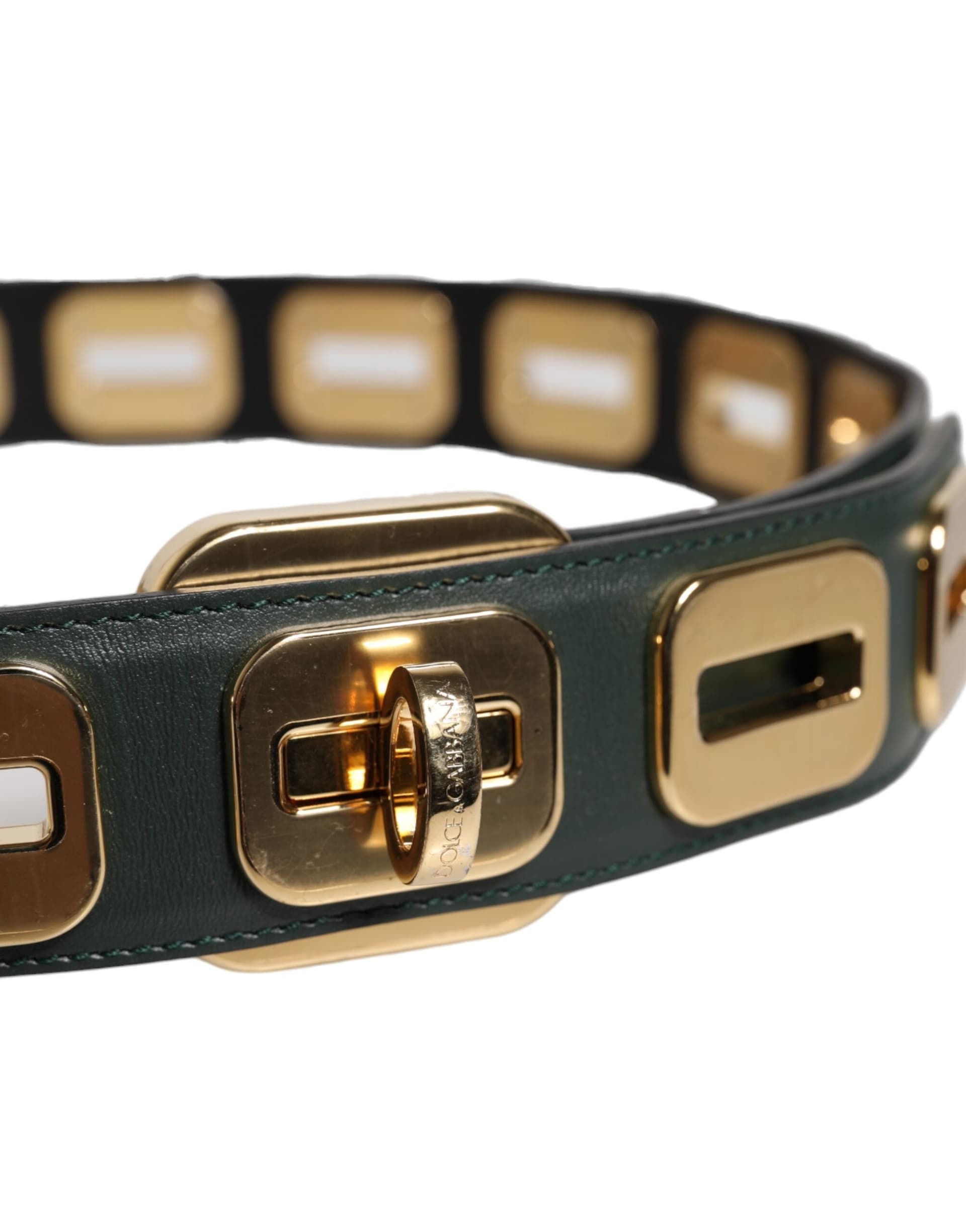 Dolce & Gabbana Green Leather Gold Tone Rotating Buckle Belt - 4