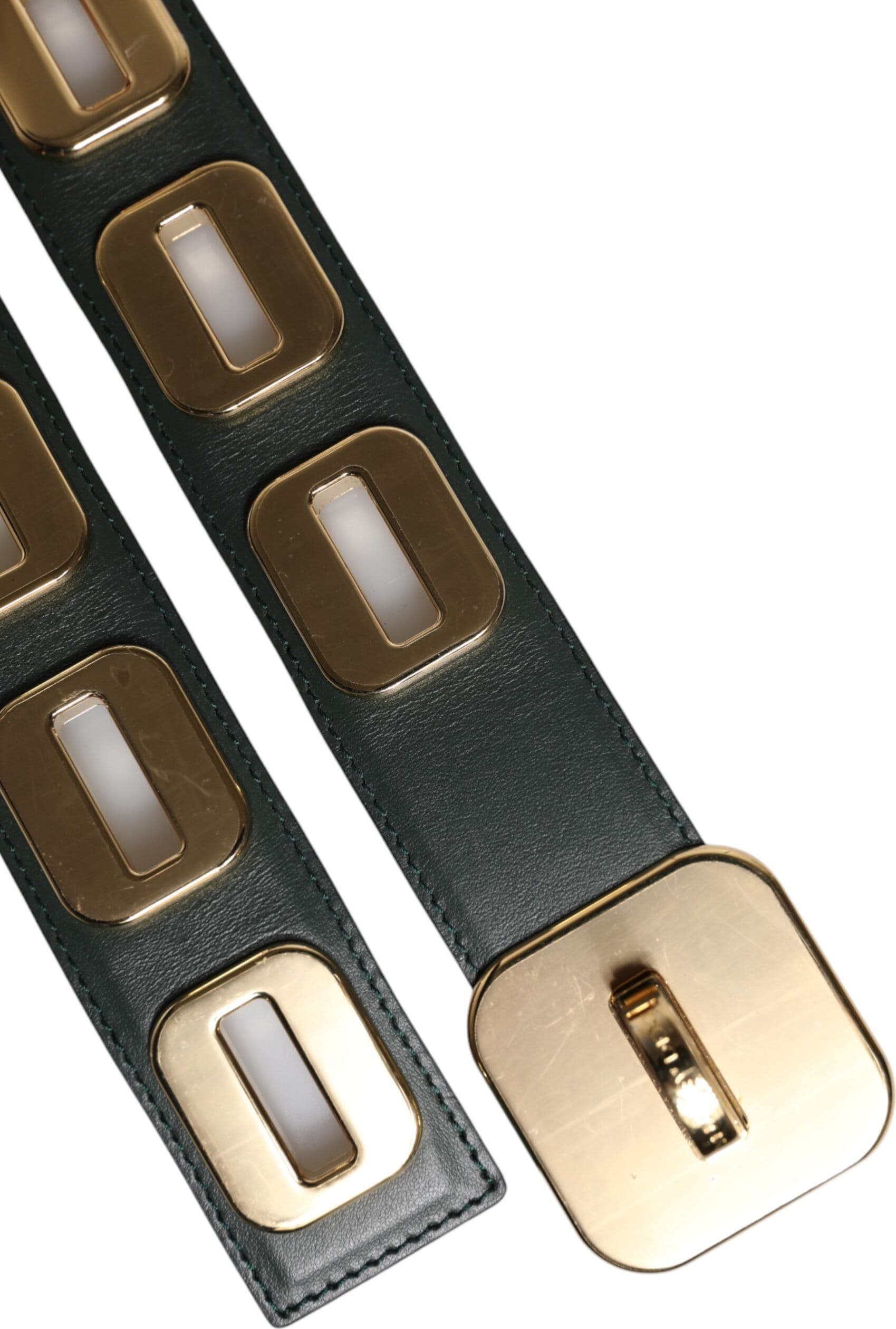 Dolce & Gabbana Green Leather Gold Tone Rotating Buckle Belt - 5