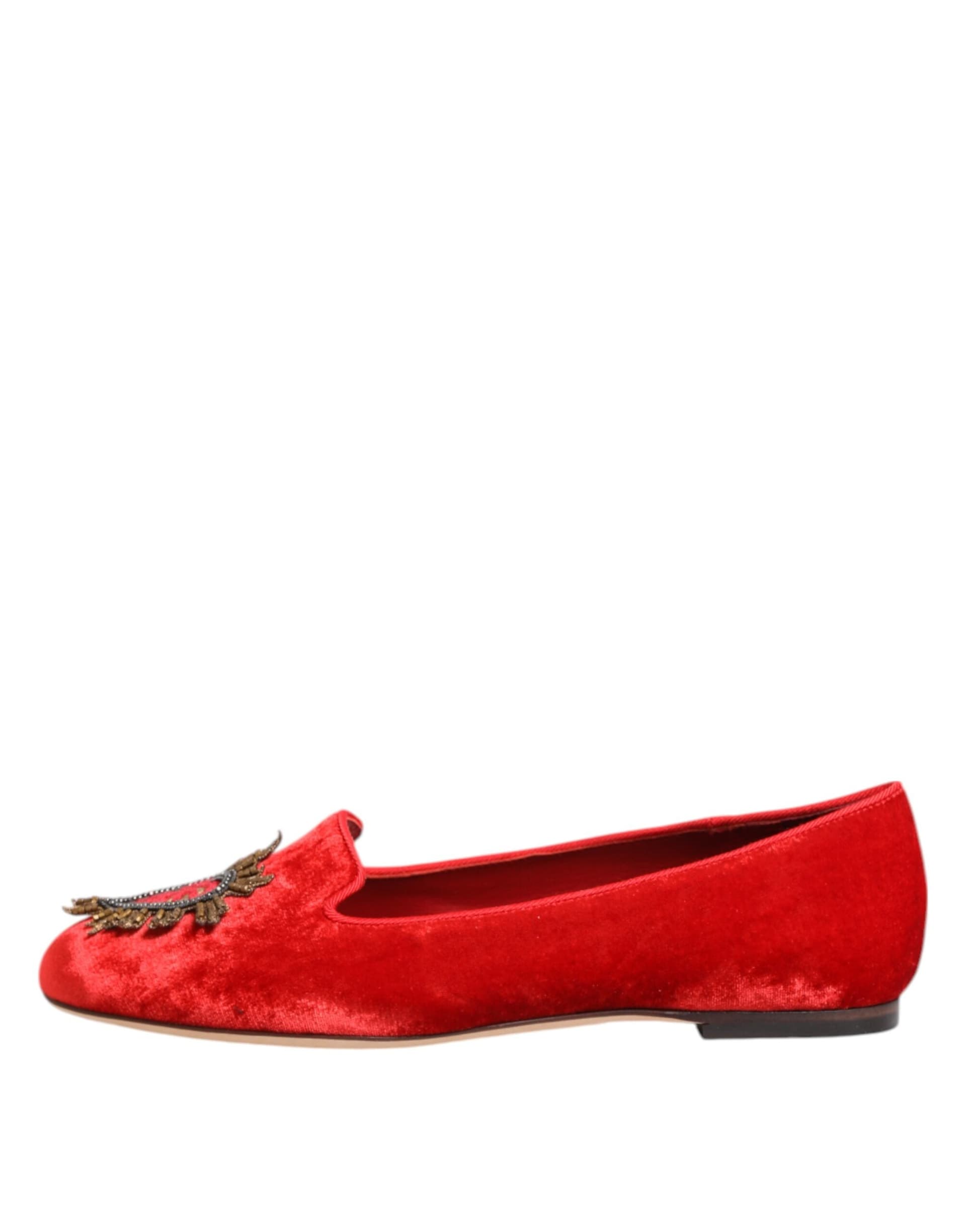 Dolce & Gabbana Red Velvet DG Heart Loafers Flats Shoes - 5