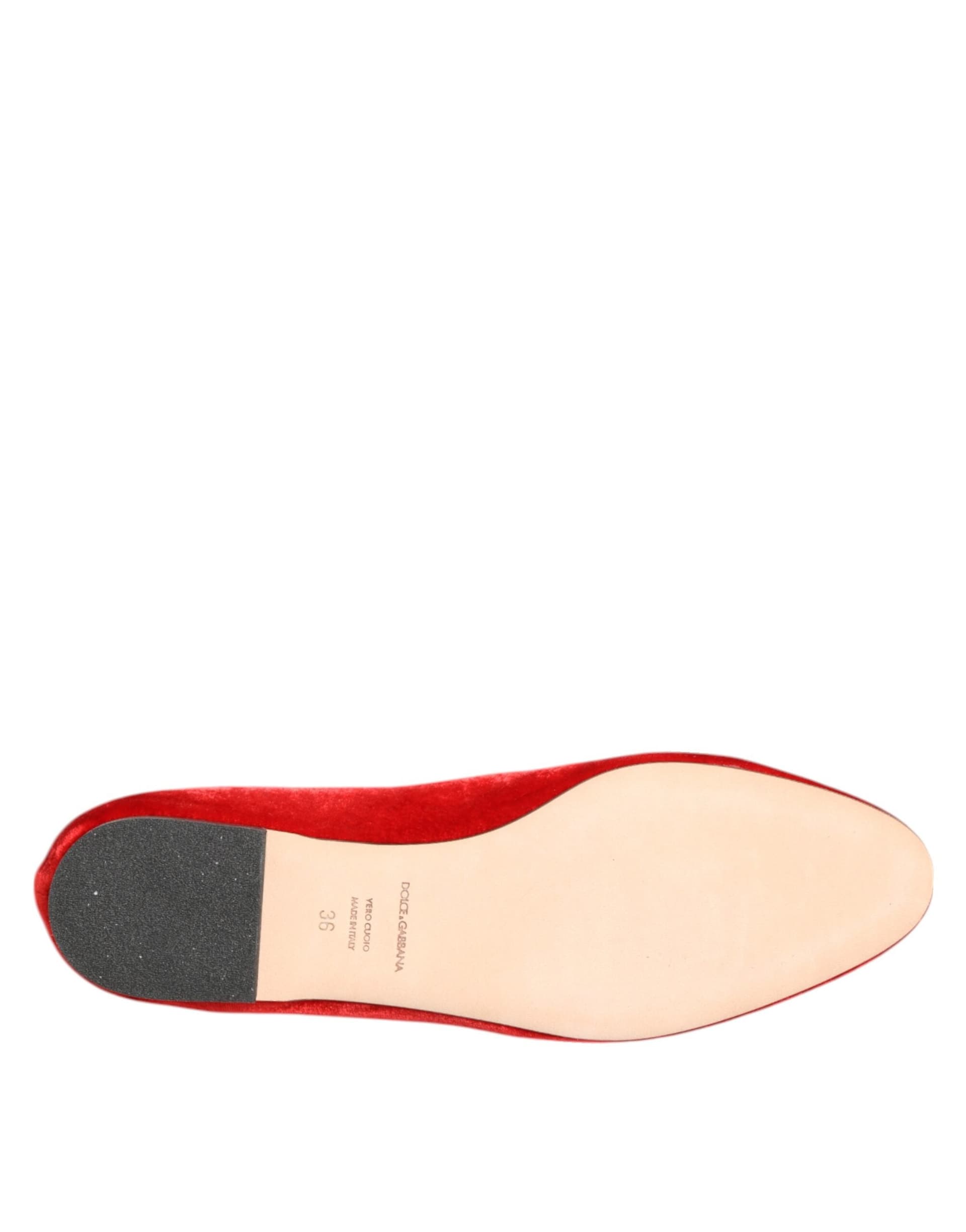 Dolce & Gabbana Red Velvet DG Heart Loafers Flats Shoes - 8