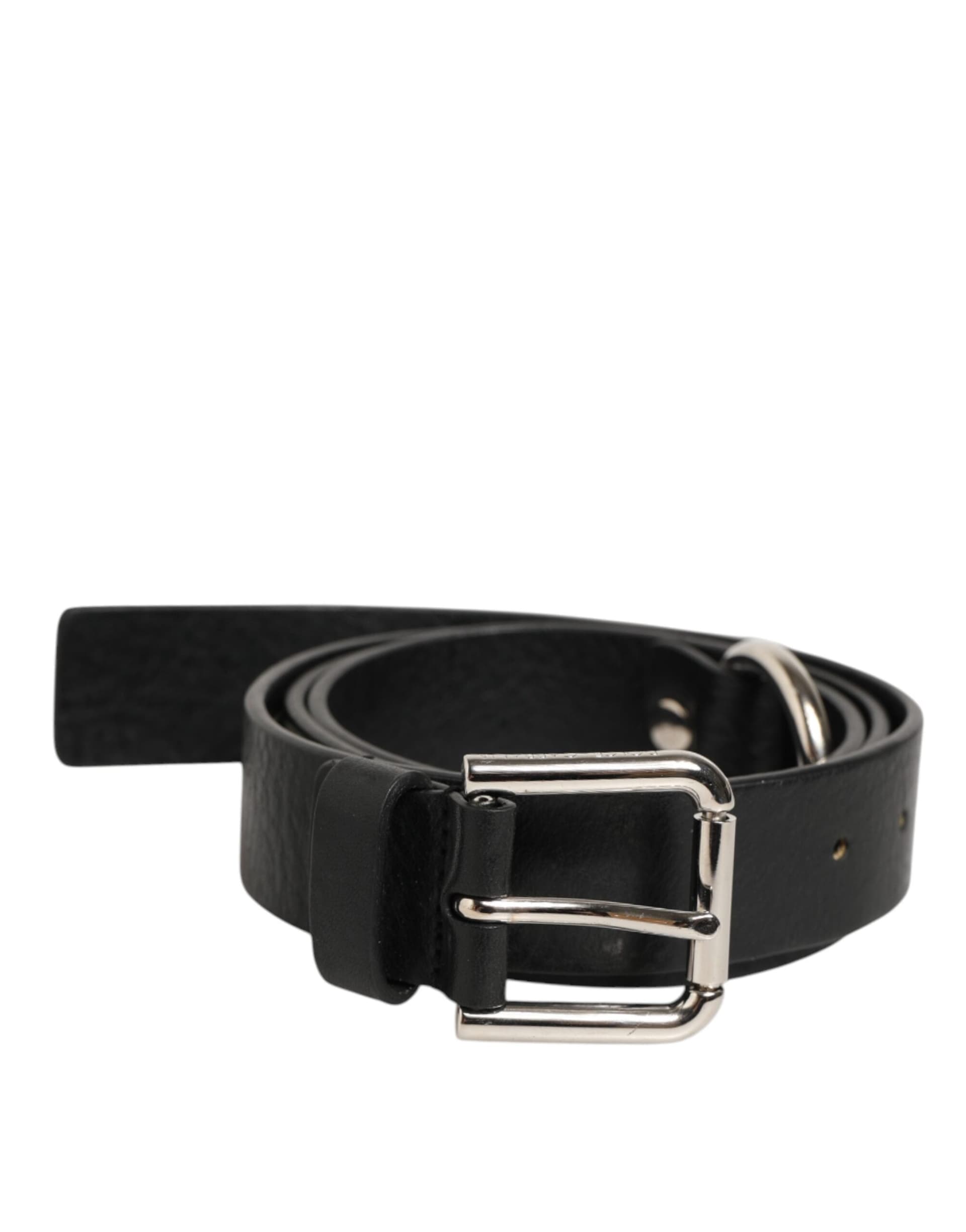 Dolce & Gabbana Black Leather Classic Metal Logo Buckle Belt - 2