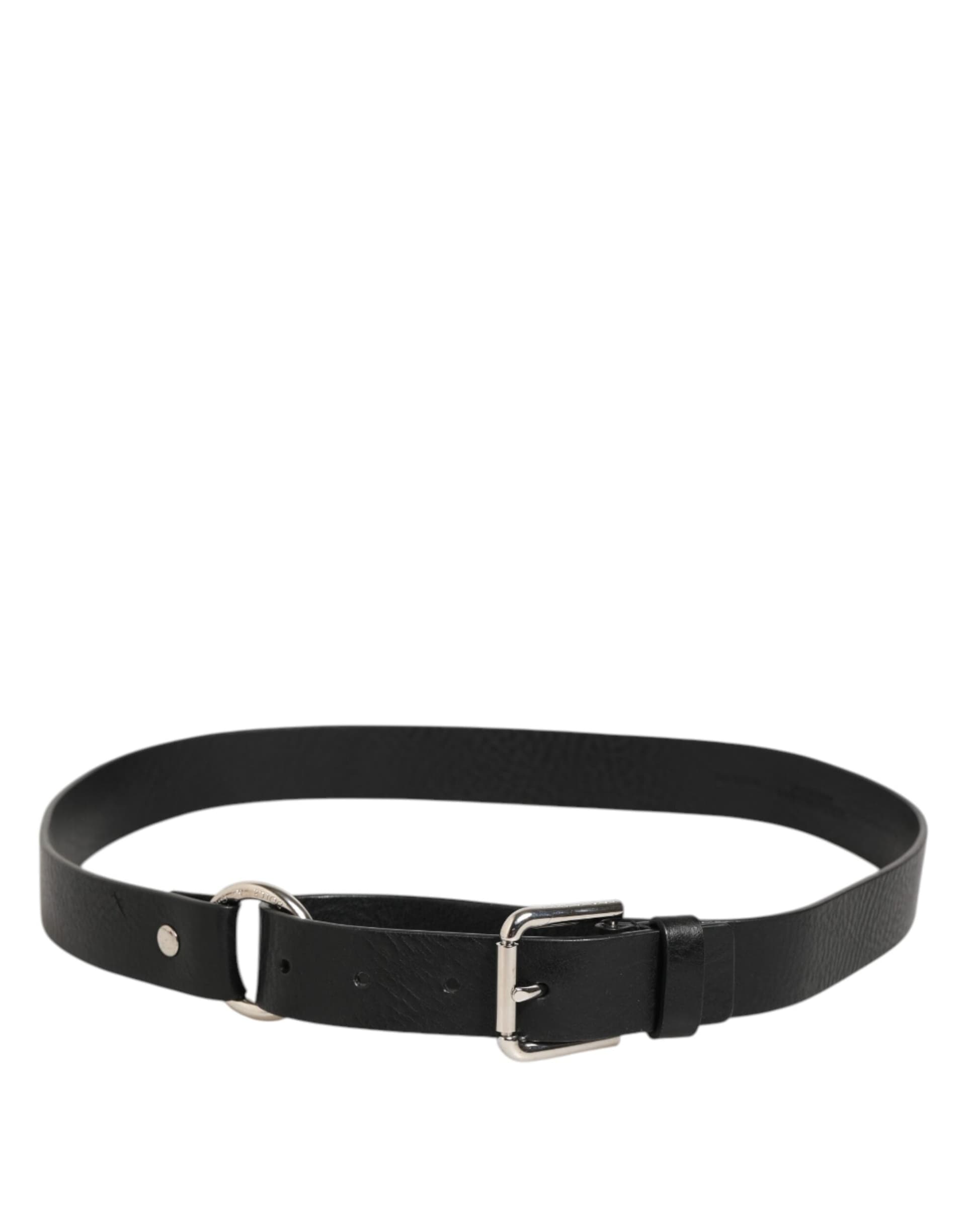 Dolce & Gabbana Black Leather Classic Metal Logo Buckle Belt - 5