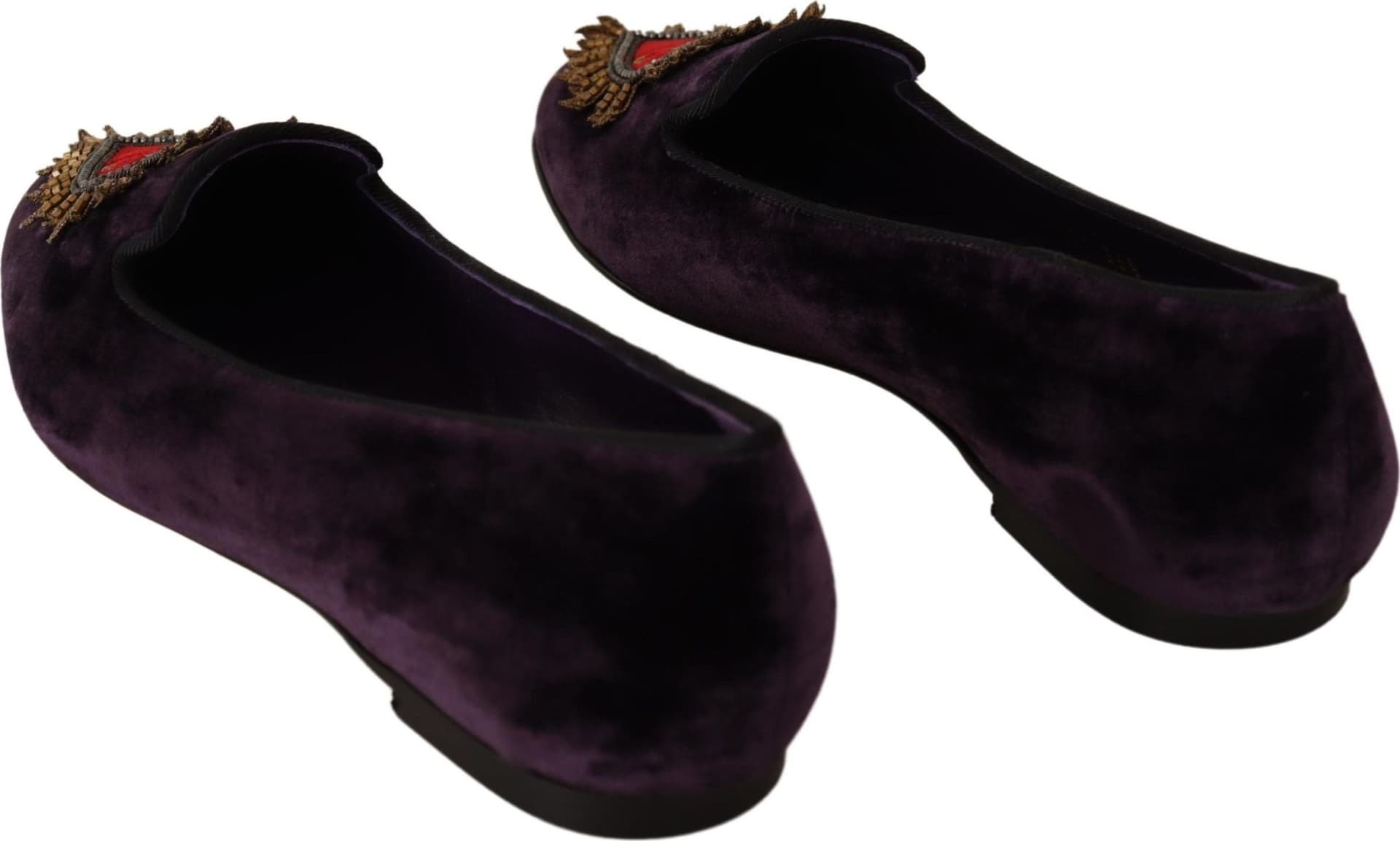 Dolce & Gabbana Purple Velvet DG Heart Loafers Flats Shoes - 2