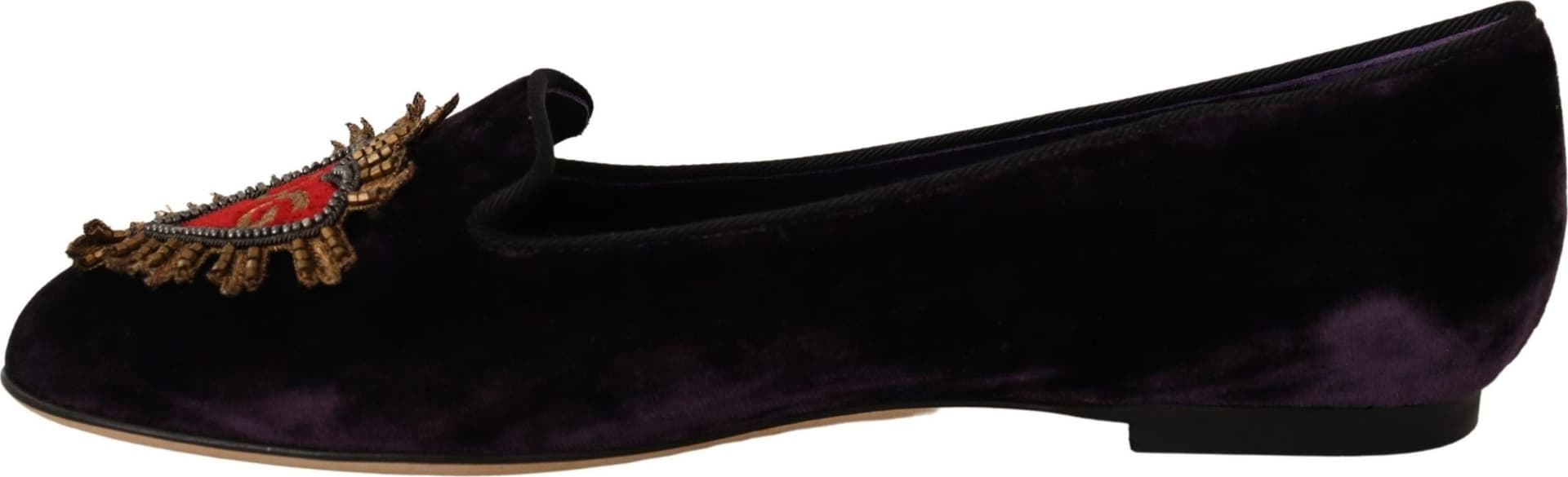 Dolce & Gabbana Purple Velvet DG Heart Loafers Flats Shoes - 3