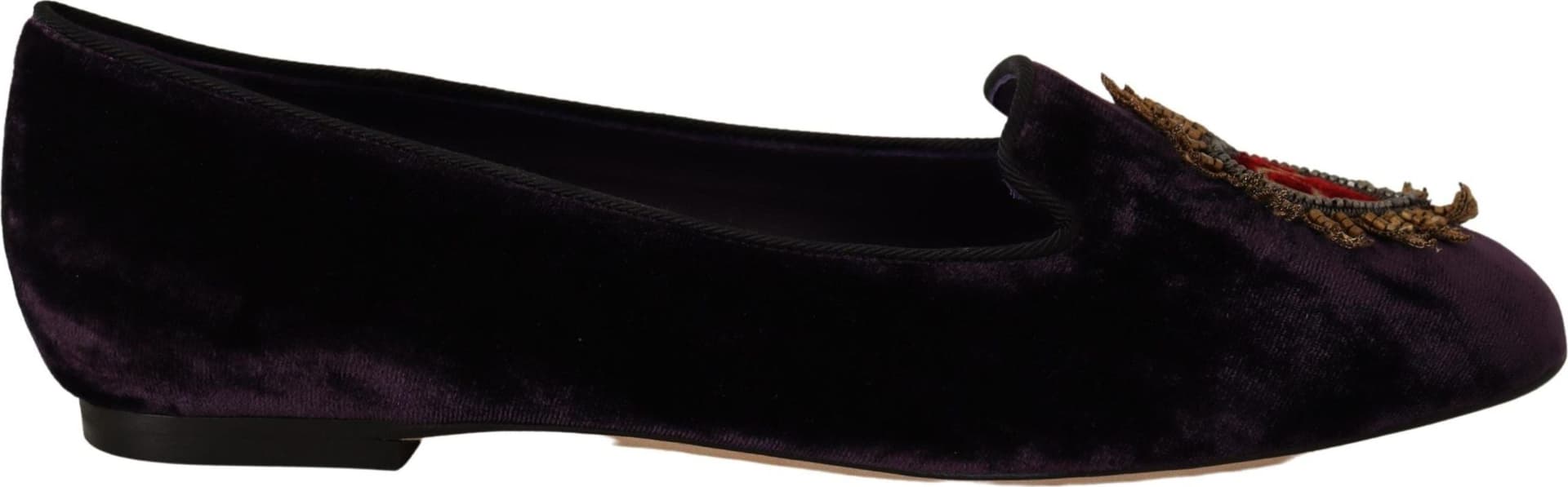 Dolce & Gabbana Purple Velvet DG Heart Loafers Flats Shoes - 4