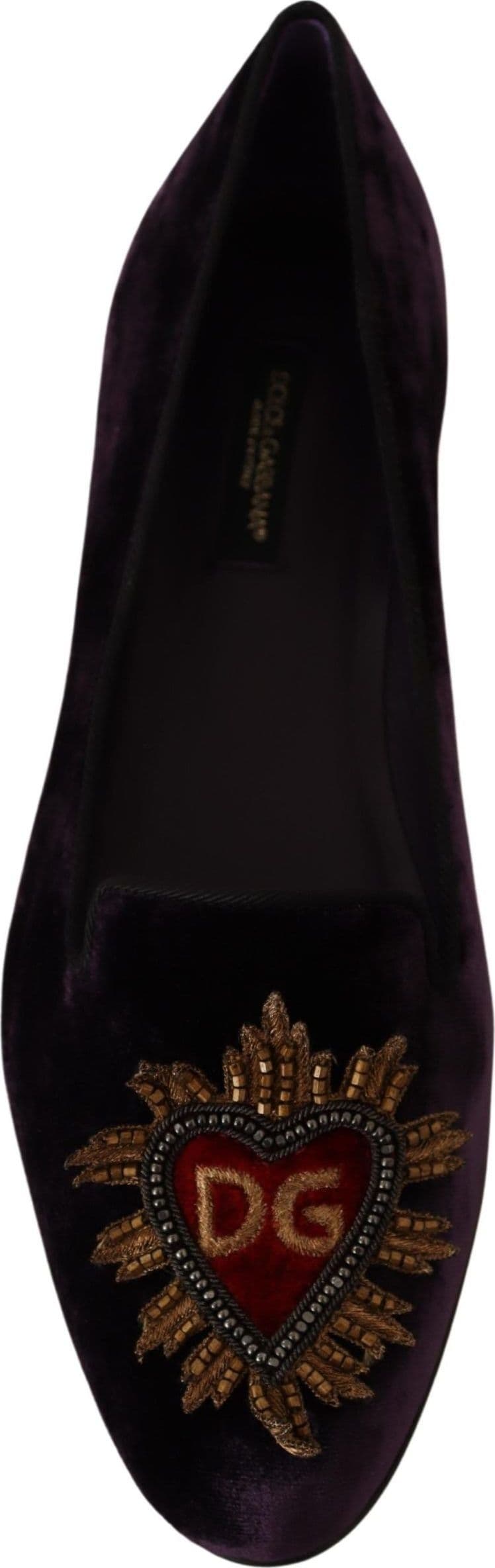 Dolce & Gabbana Purple Velvet DG Heart Loafers Flats Shoes - 6