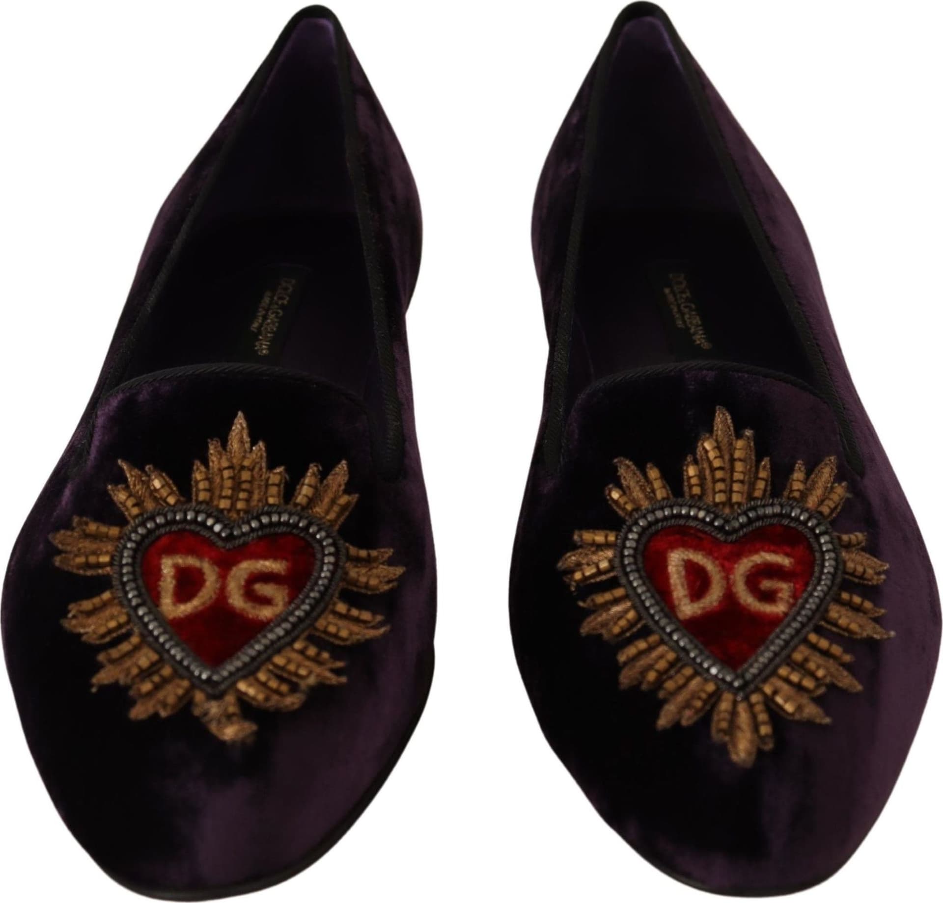 Dolce & Gabbana Purple Velvet DG Heart Loafers Flats Shoes - 7