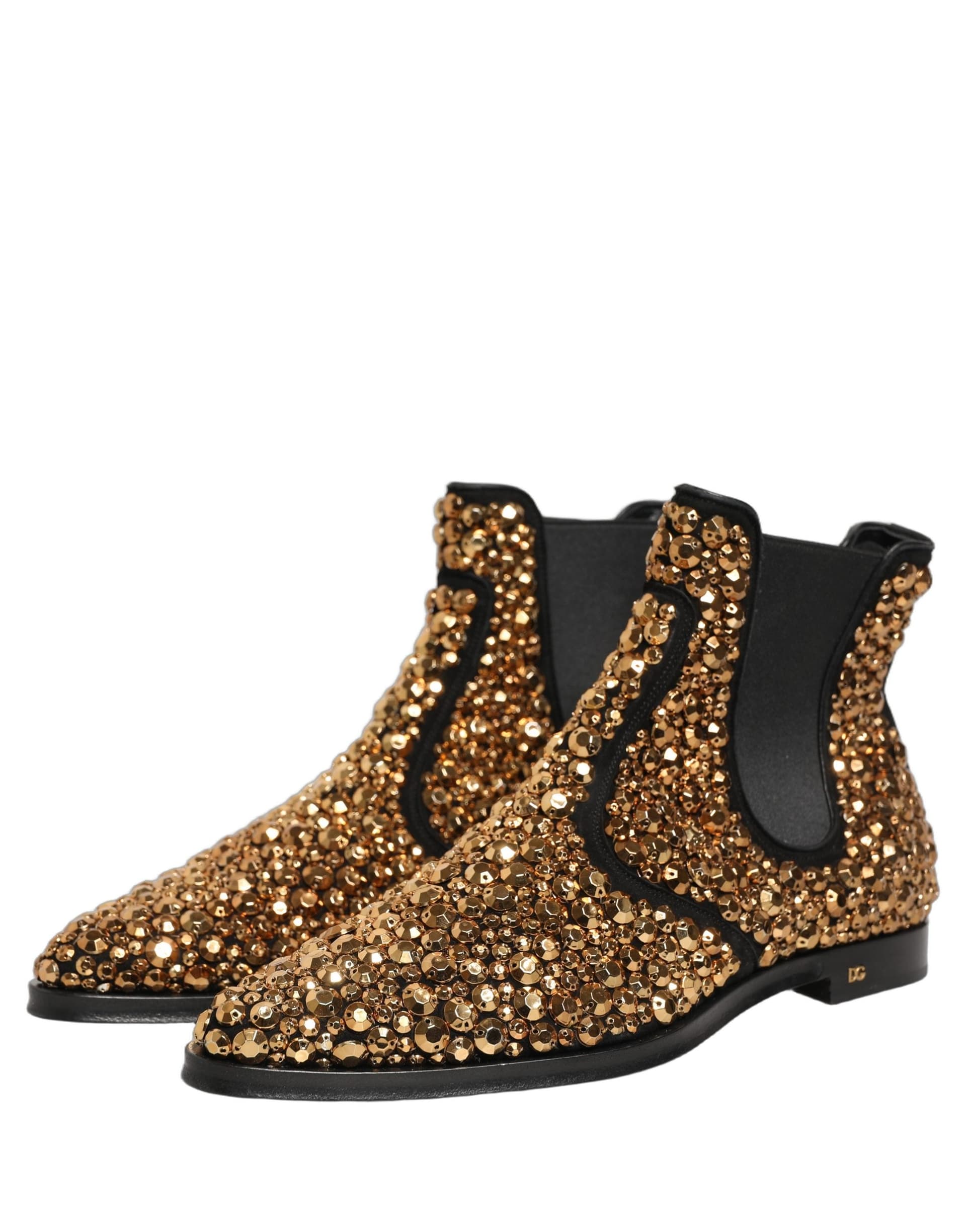 Dolce & Gabbana Gold Embellished Chelsea Ankle Boots Shoes - 4