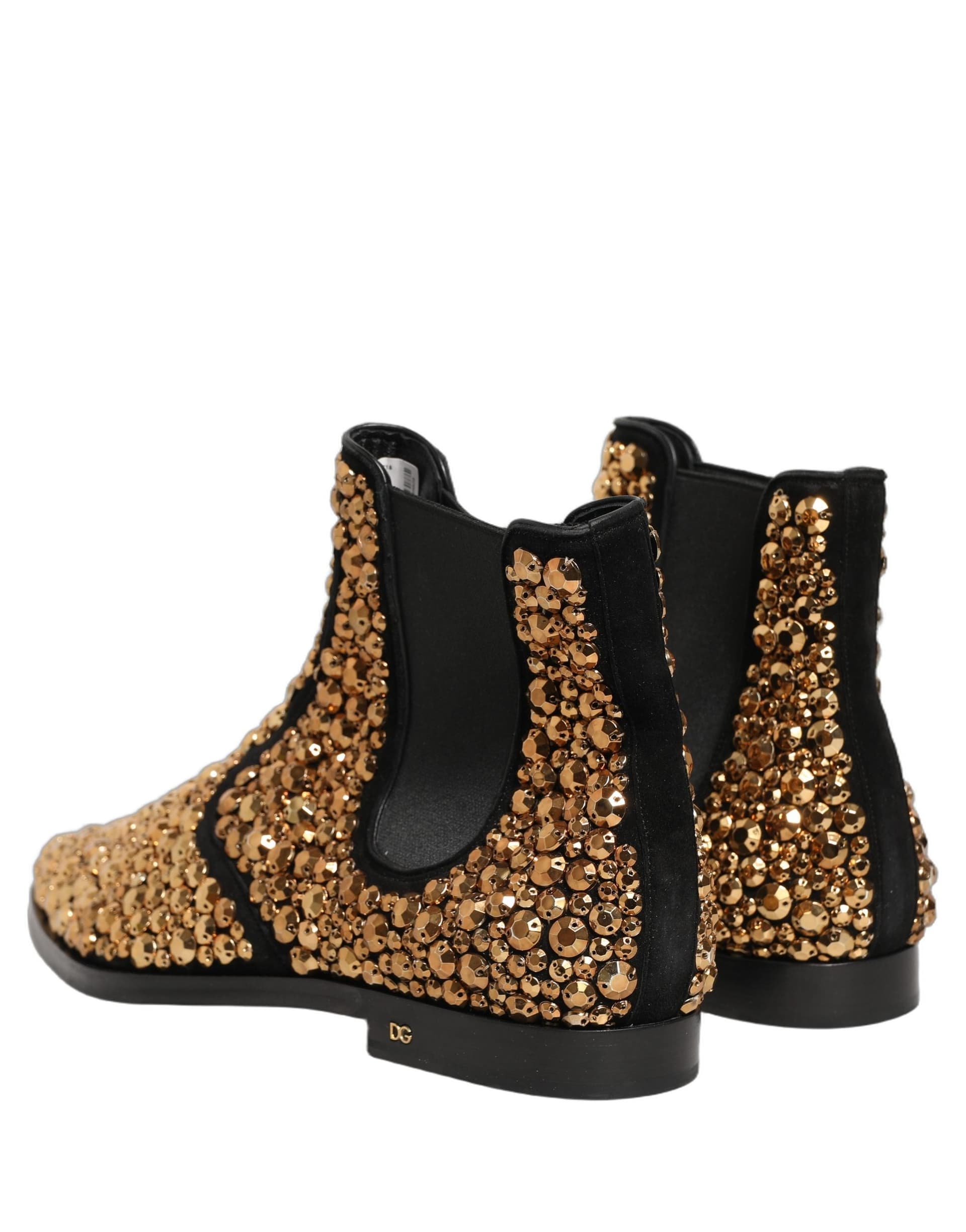 Dolce & Gabbana Gold Embellished Chelsea Ankle Boots Shoes - 5