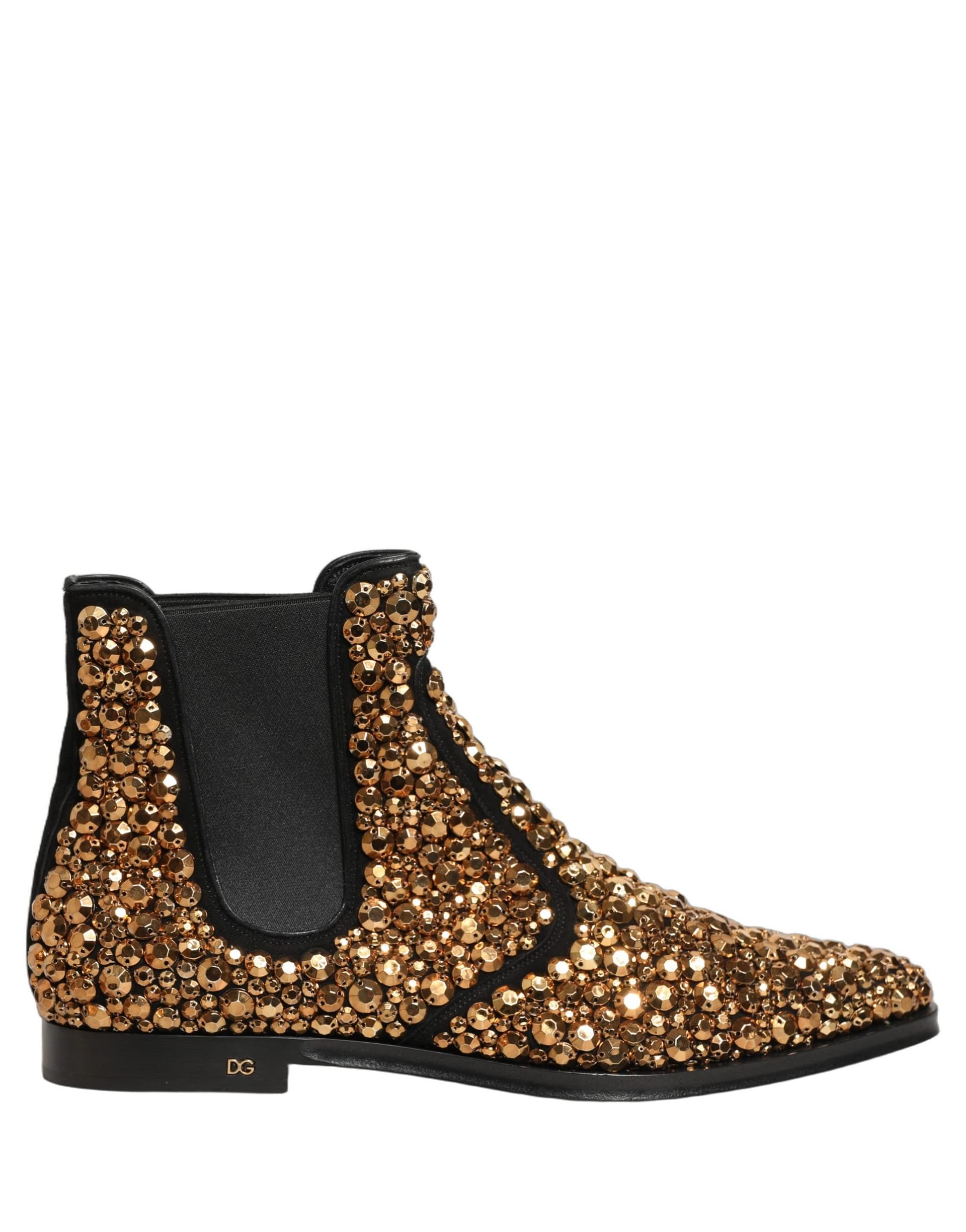 Dolce & Gabbana Gold Embellished Chelsea Ankle Boots Shoes - 7