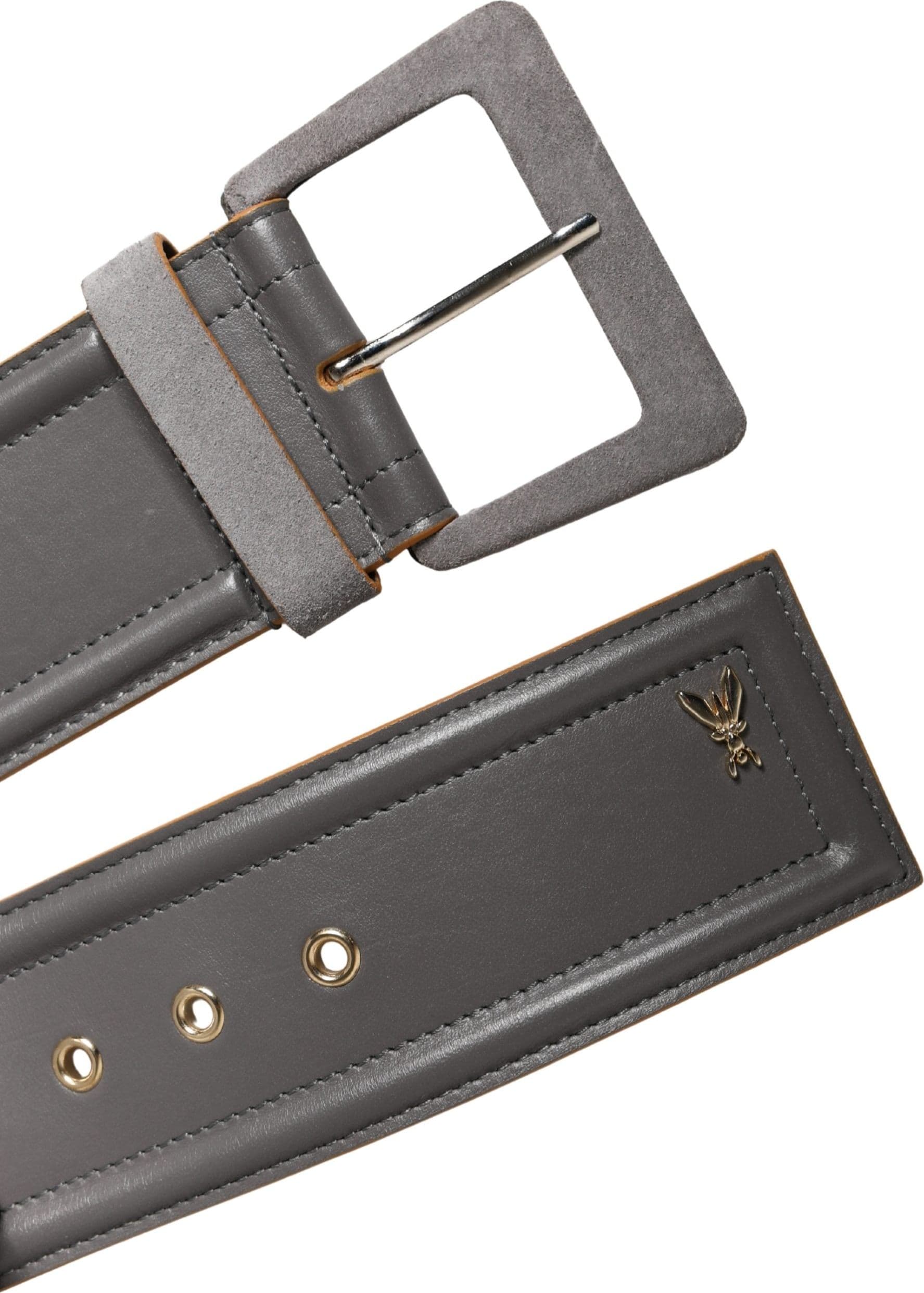Patrizia Pepe Gray Genuine Leather Square Silver Metal Buckle Belt - 8