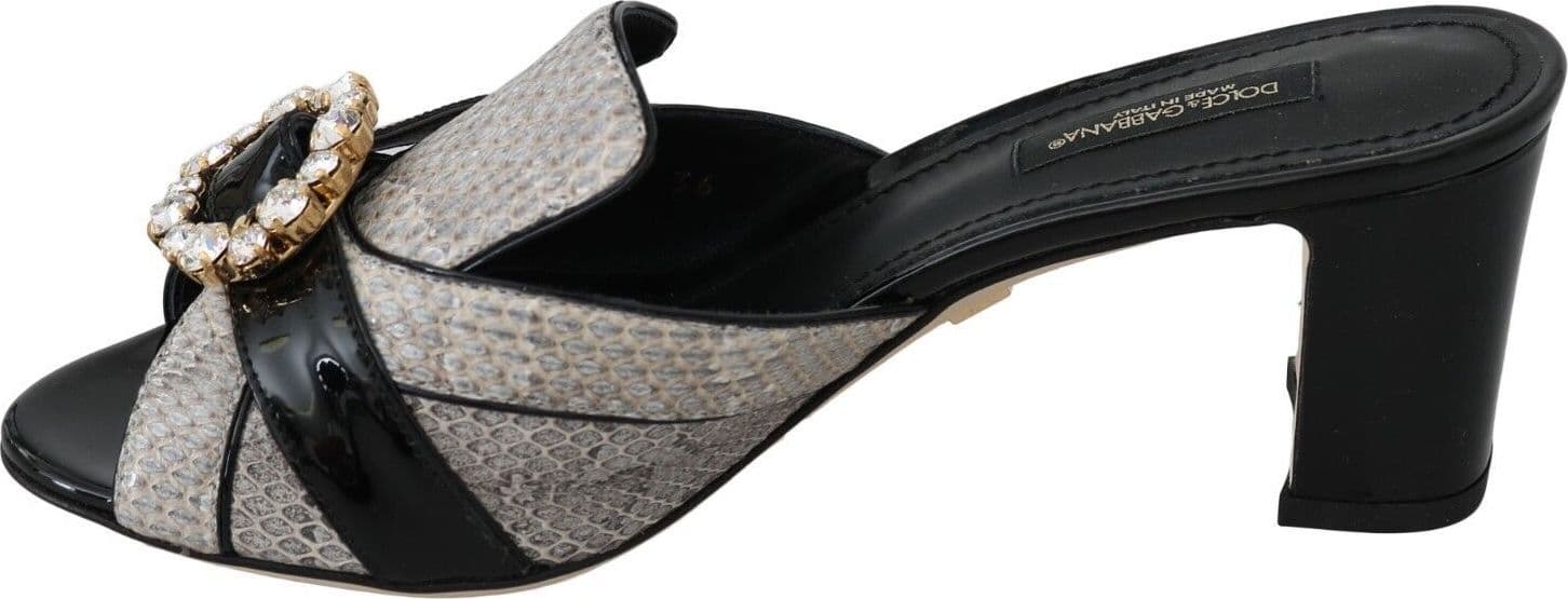 Dolce & Gabbana Black Gray Exotic Leather Crystals Sandals Shoes - 2