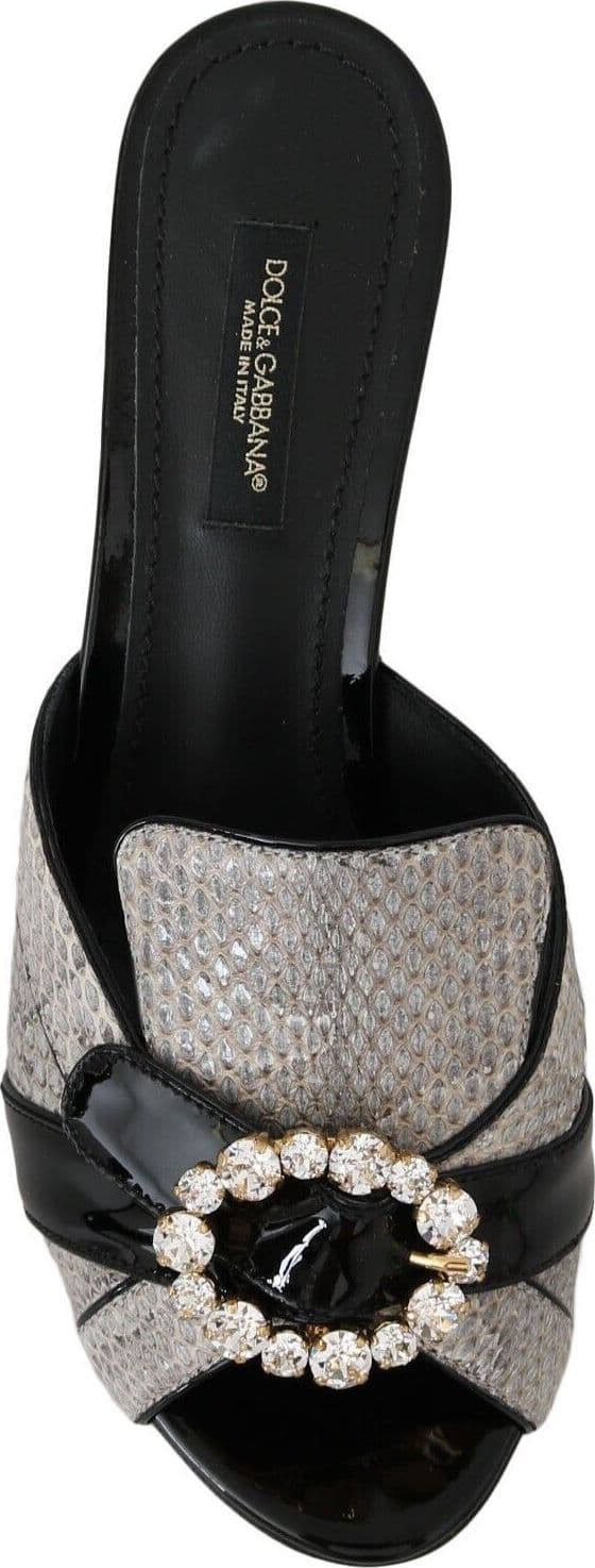 Dolce & Gabbana Black Gray Exotic Leather Crystals Sandals Shoes - 4
