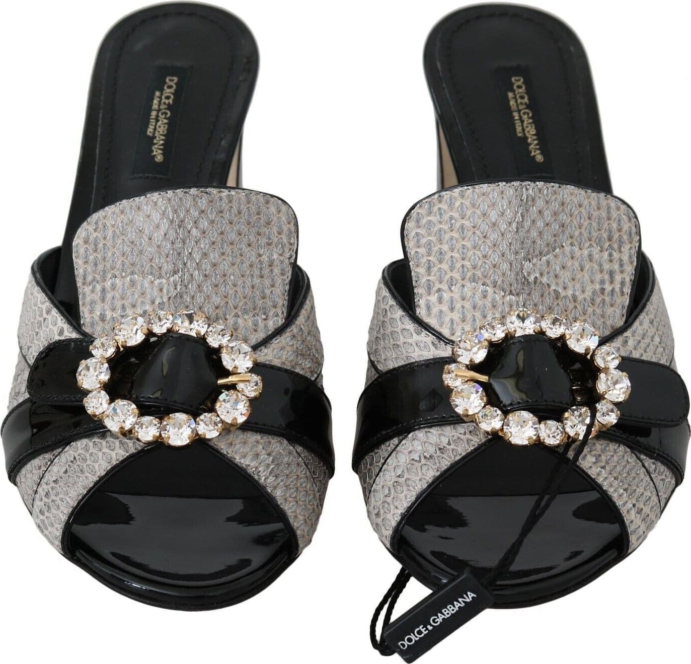 Dolce & Gabbana Black Gray Exotic Leather Crystals Sandals Shoes - 5