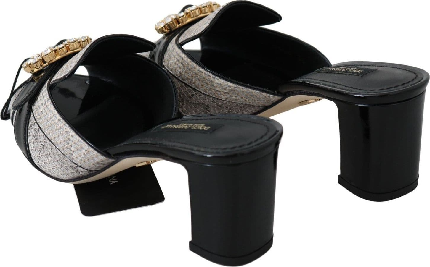 Dolce & Gabbana Black Gray Exotic Leather Crystals Sandals Shoes - 7