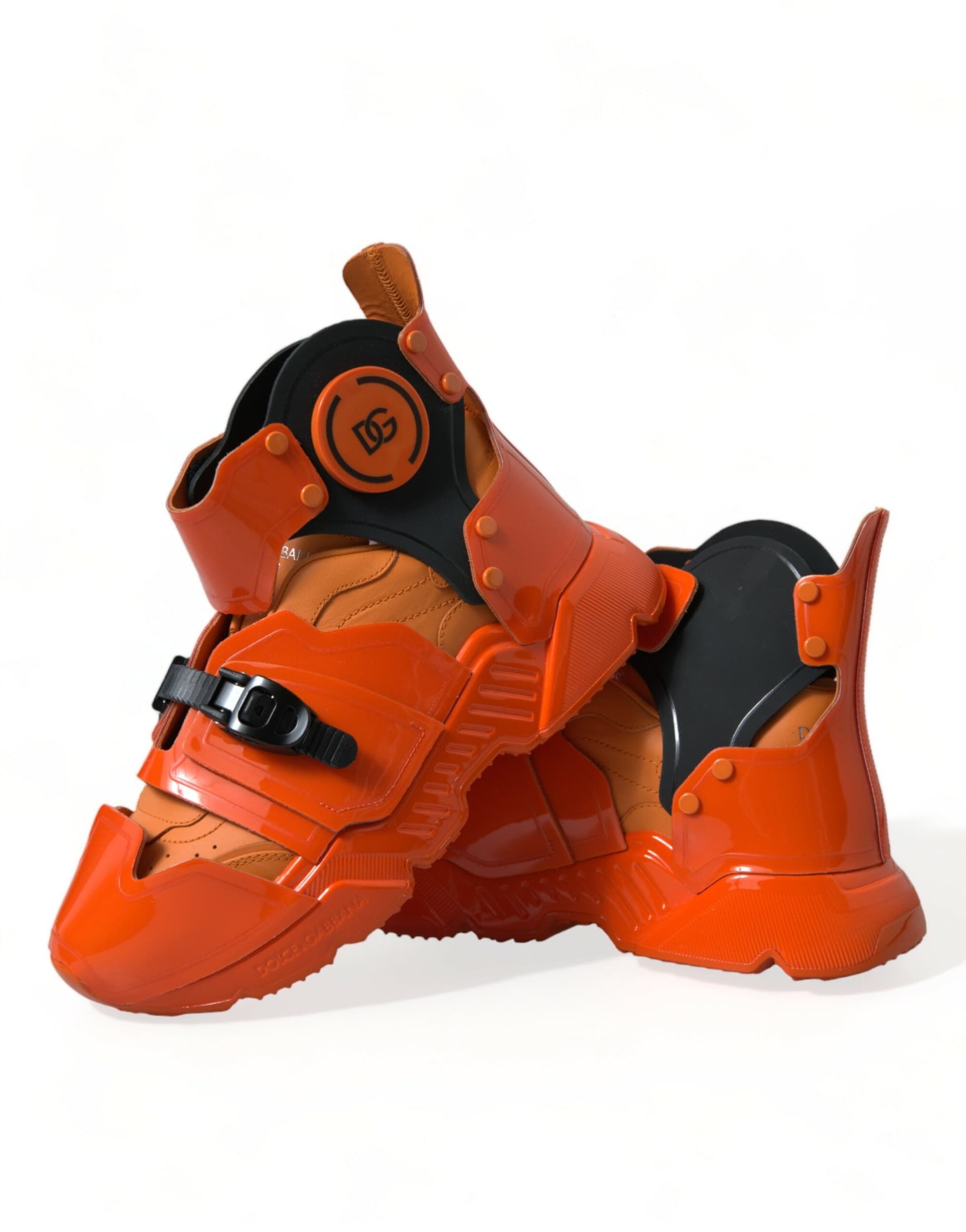 Dolce & Gabbana Orange Multi Panel Chunky High Top Sneakers Shoes - 7