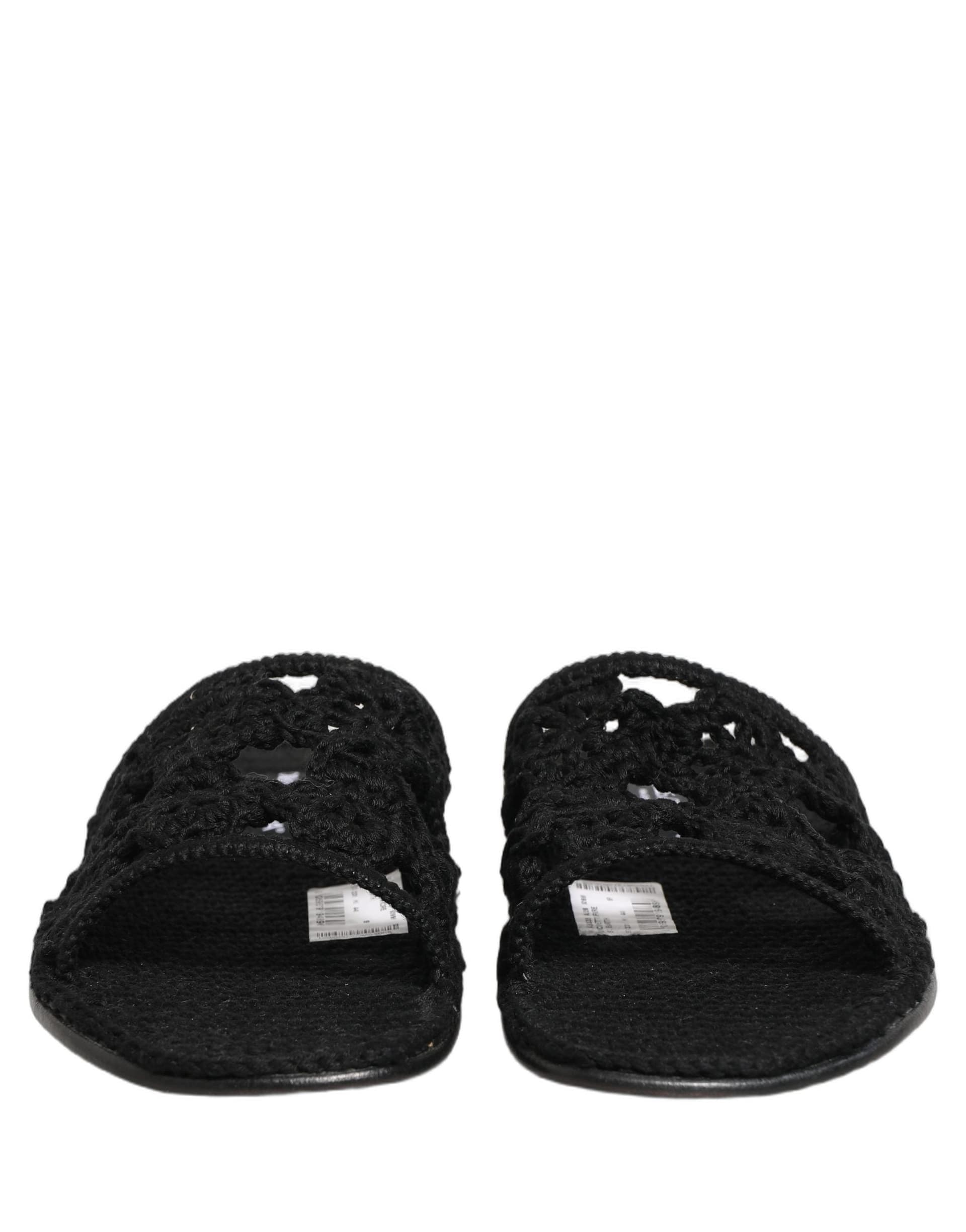Dolce & Gabbana Black Fabric Woven Slides Sandals Flats Shoes - 2