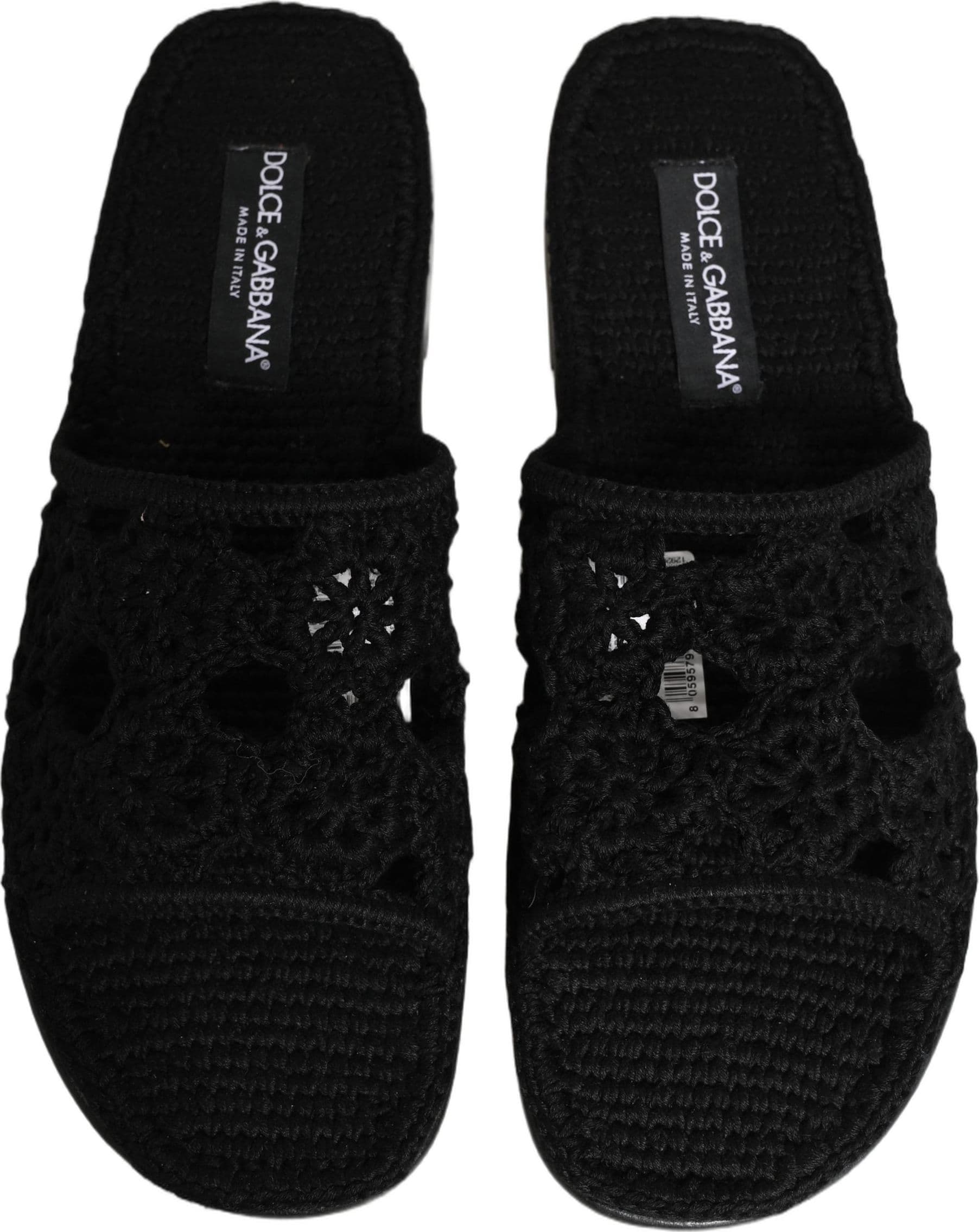 Dolce & Gabbana Black Fabric Woven Slides Sandals Flats Shoes - 3