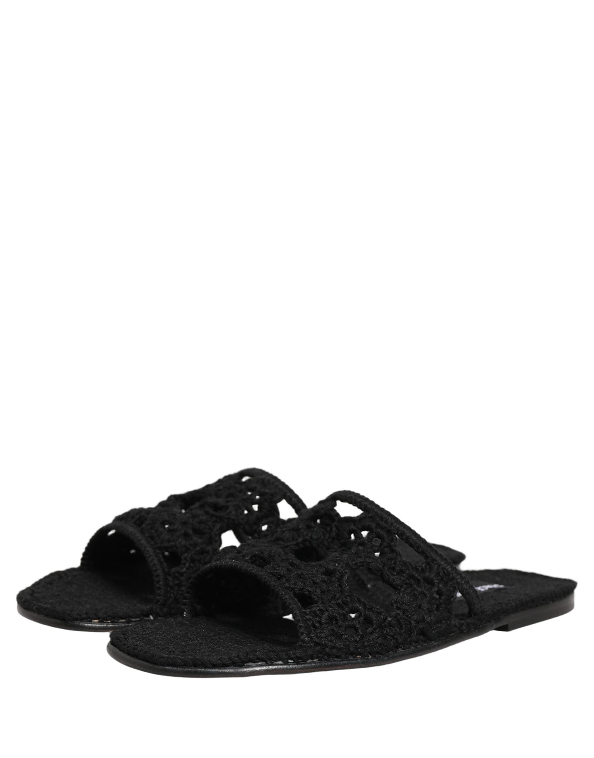 Dolce & Gabbana Black Fabric Woven Slides Sandals Flats Shoes - 4