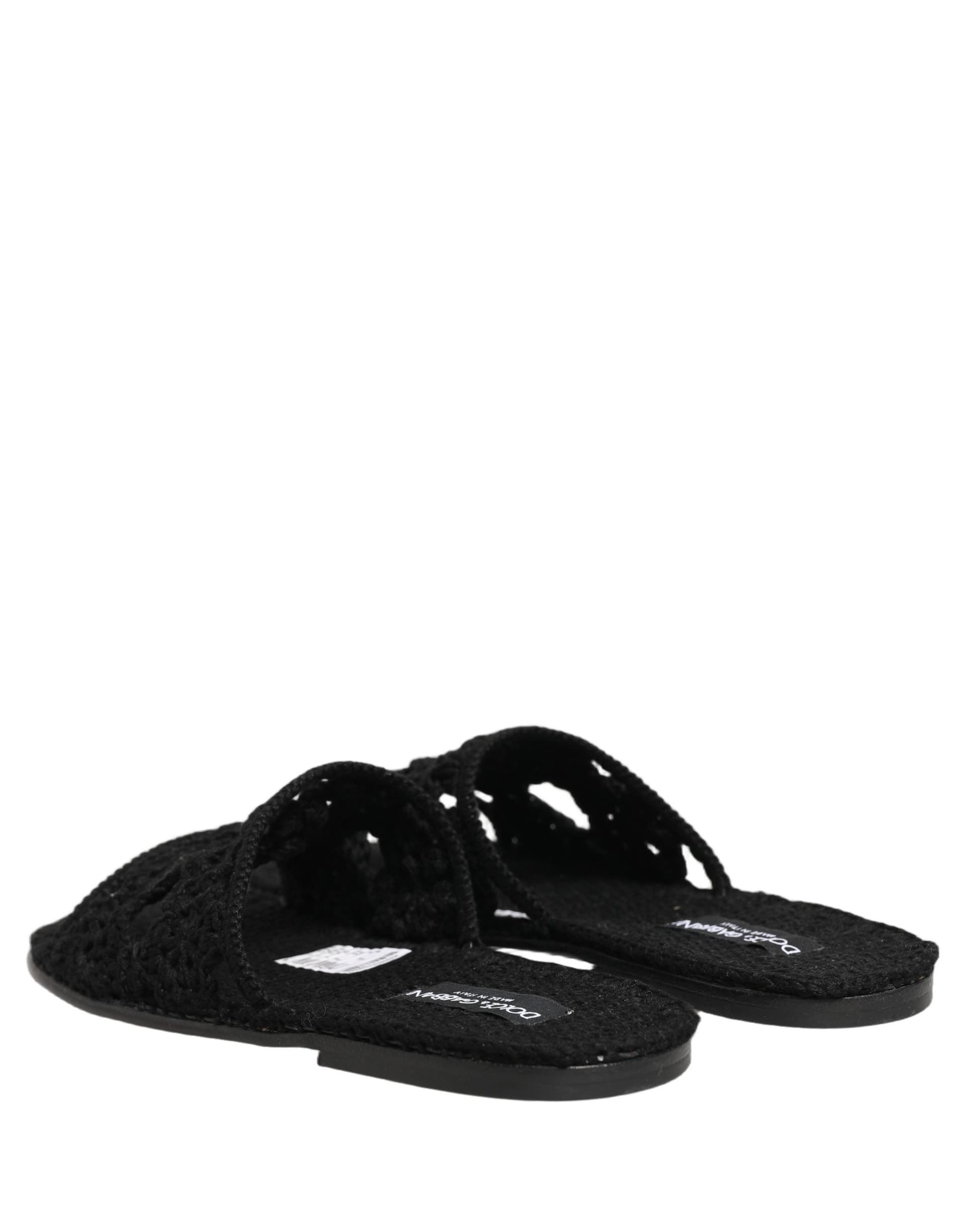 Dolce & Gabbana Black Fabric Woven Slides Sandals Flats Shoes - 5