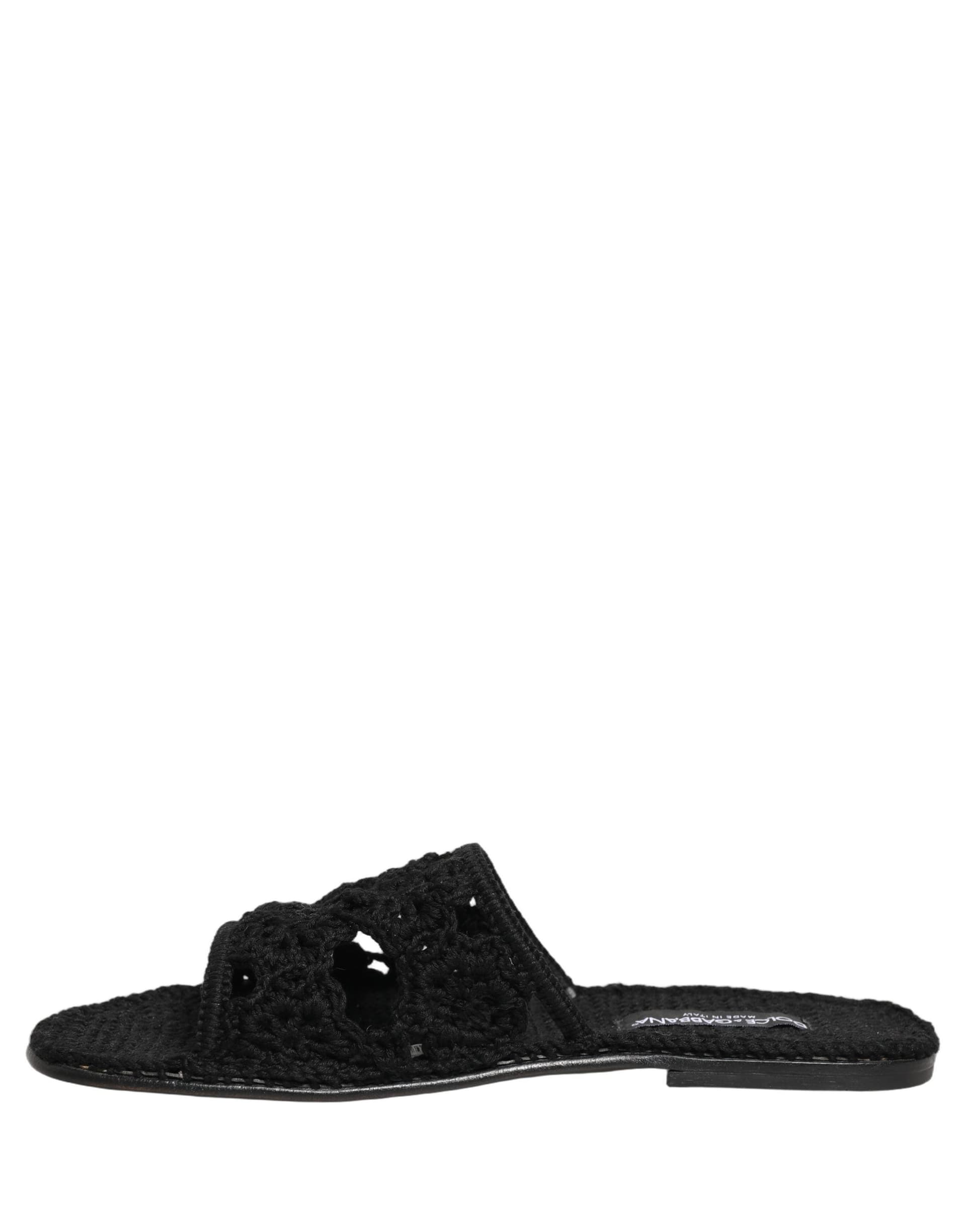 Dolce & Gabbana Black Fabric Woven Slides Sandals Flats Shoes - 6