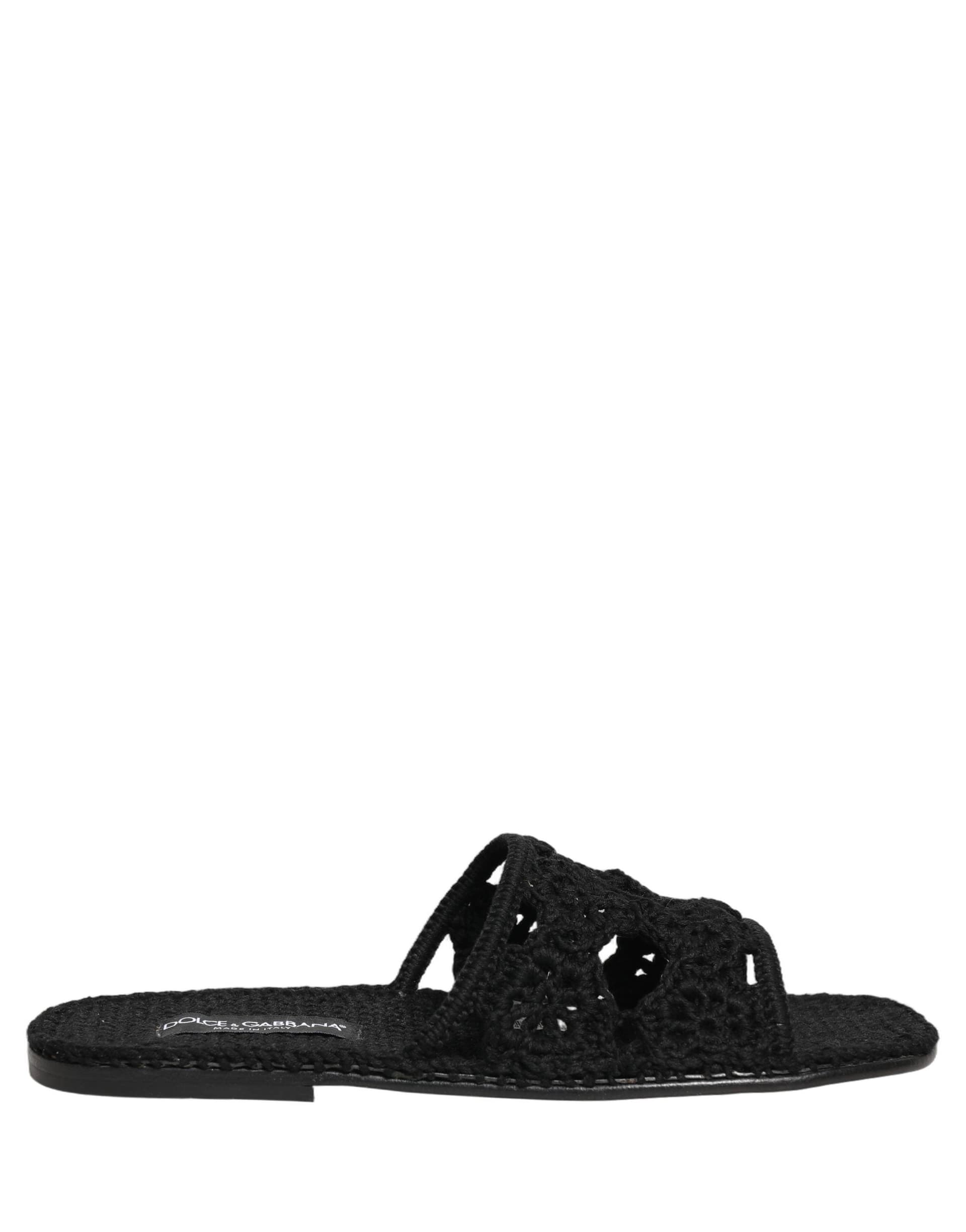 Dolce & Gabbana Black Fabric Woven Slides Sandals Flats Shoes - 7
