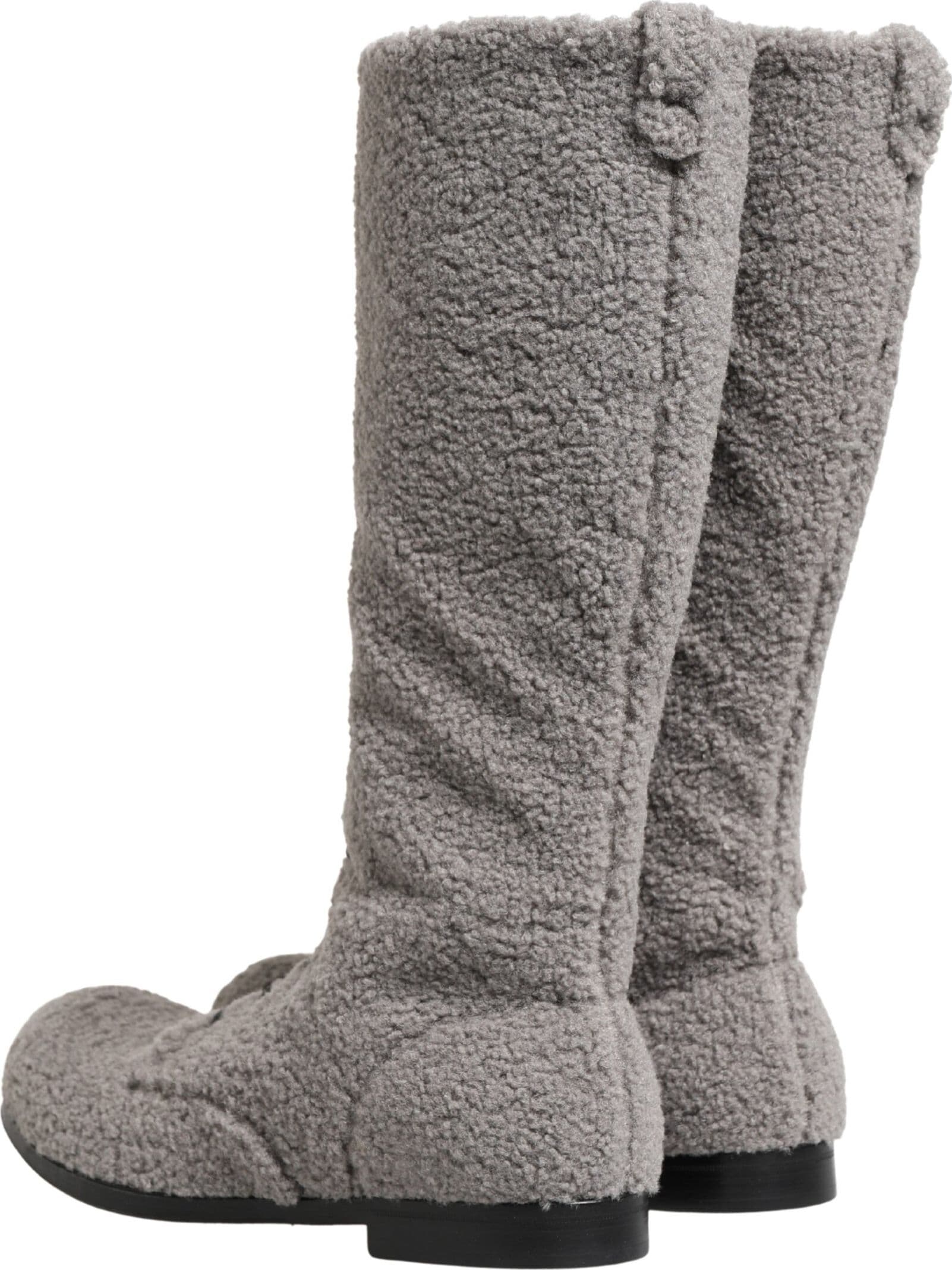 Dolce & Gabbana Gray Shearling Lace Up Knee High Boots Shoes - 4