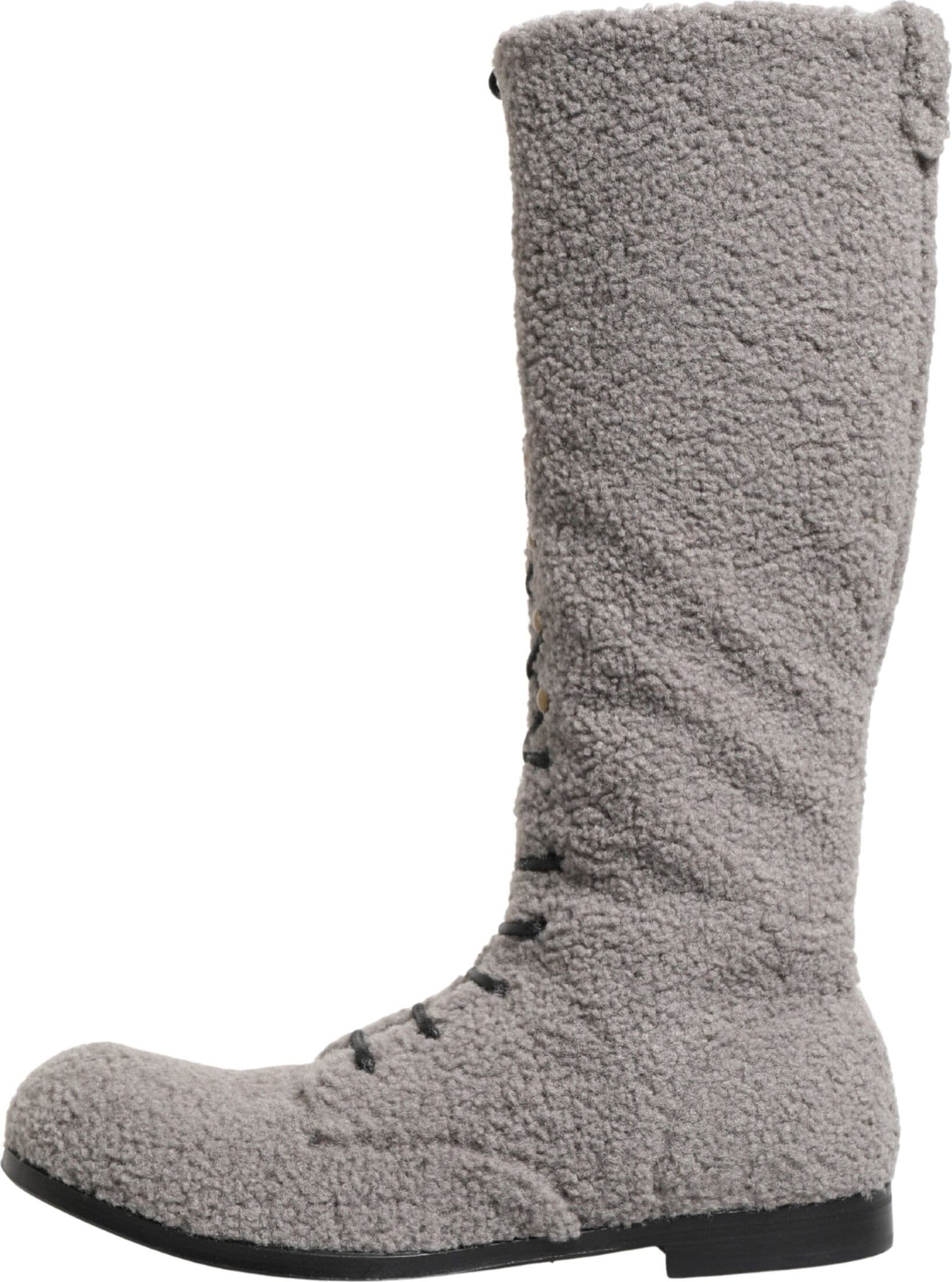 Dolce & Gabbana Gray Shearling Lace Up Knee High Boots Shoes - 5