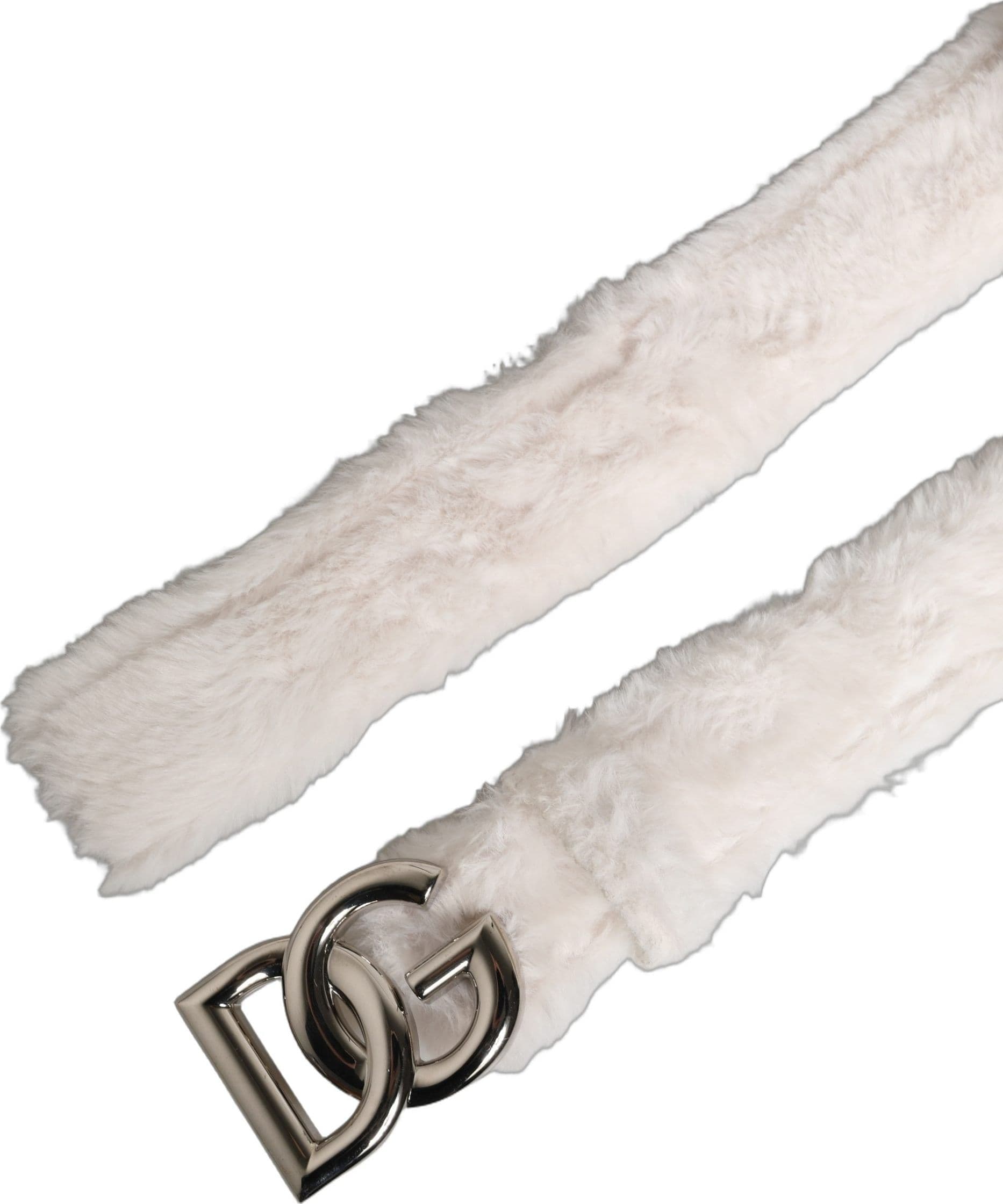 Dolce & Gabbana White Fleece Silver DG Logo Metal Buckle Belt - 2