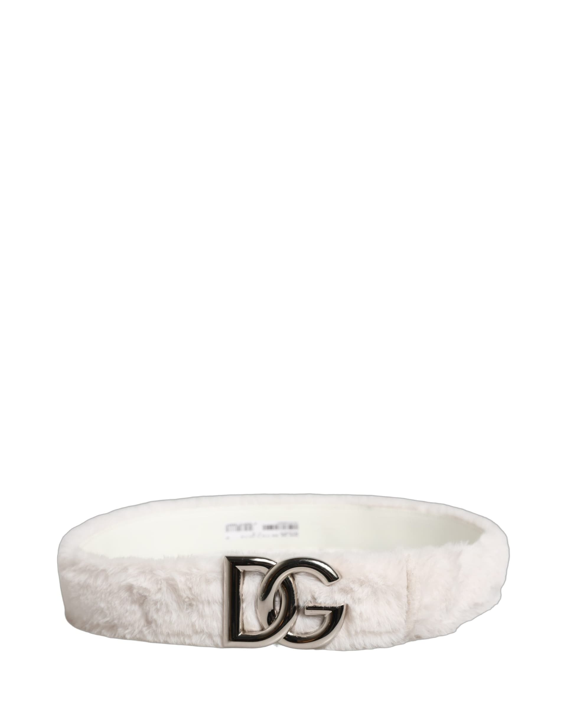 Dolce & Gabbana White Fleece Silver DG Logo Metal Buckle Belt - 5