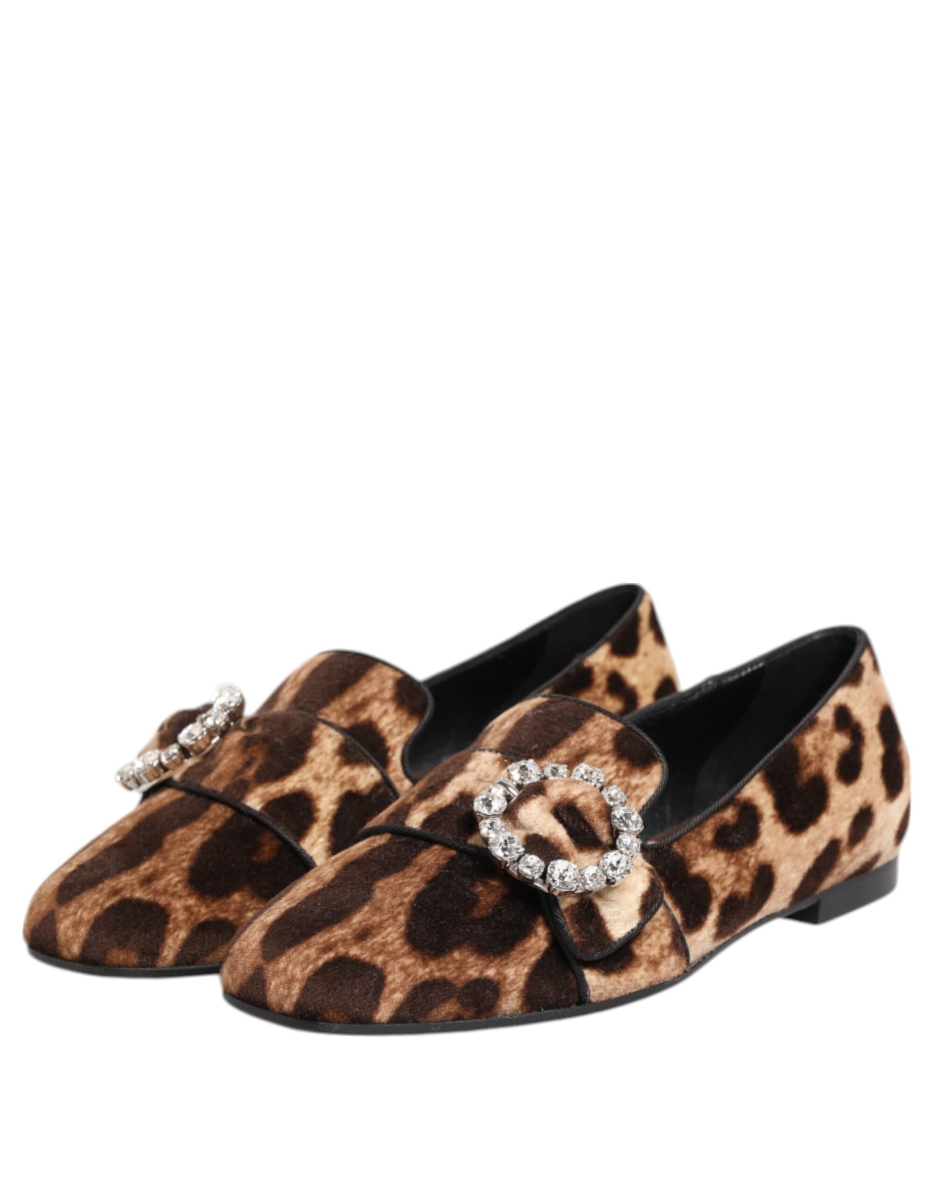 Dolce & Gabbana Brown Leopard Print Crystals Loafers Flats Shoes - 3