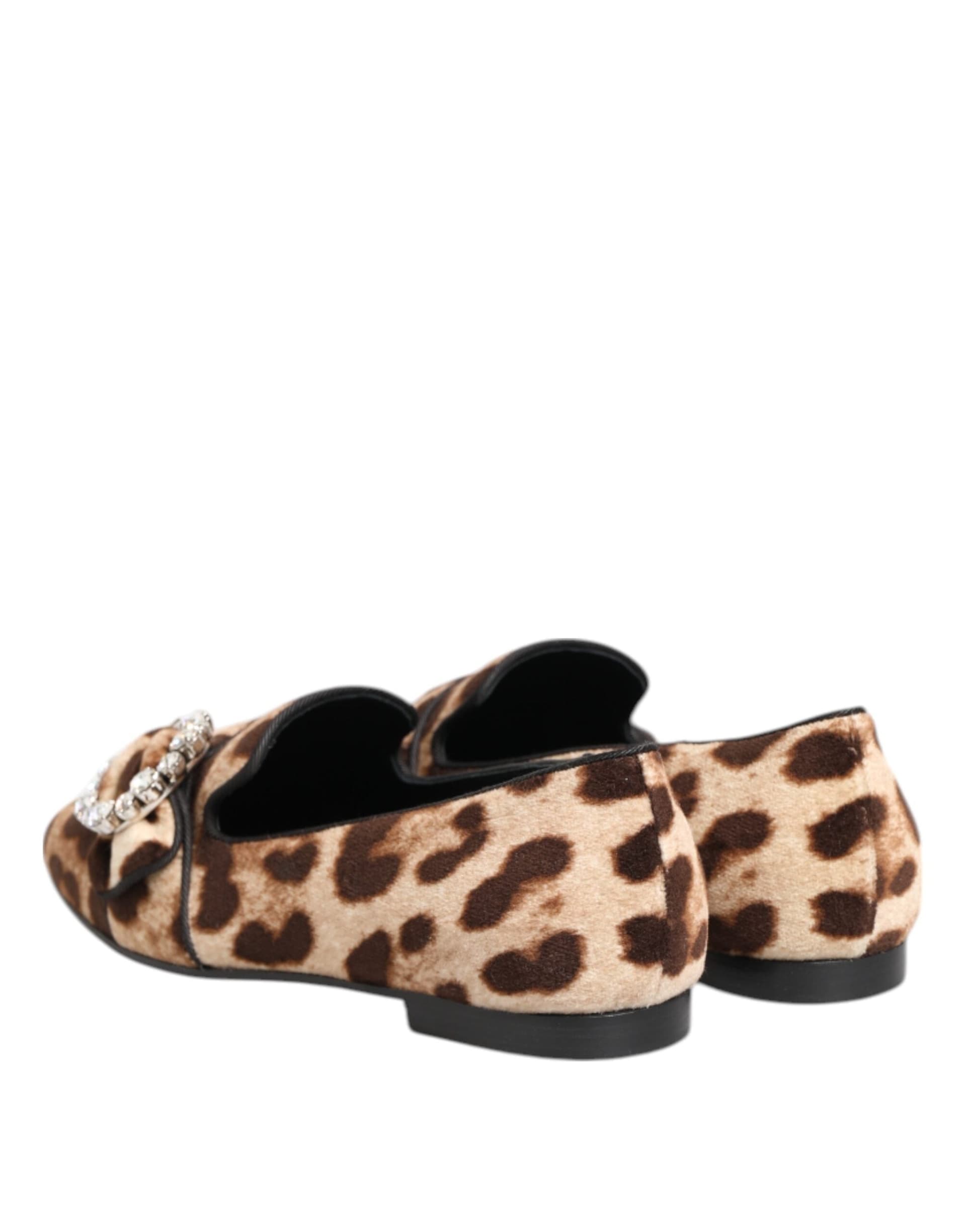Dolce & Gabbana Brown Leopard Print Crystals Loafers Flats Shoes - 4