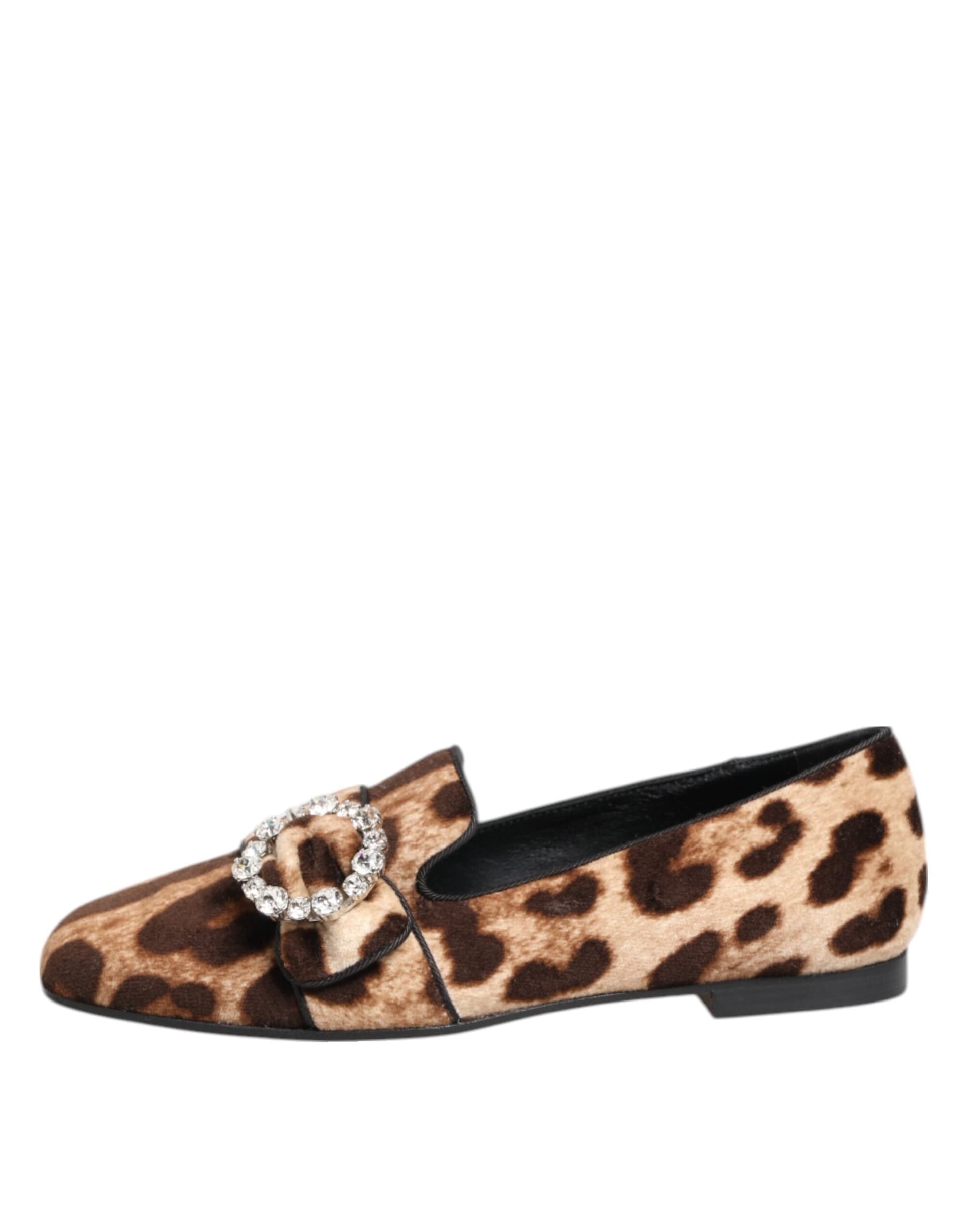 Dolce & Gabbana Brown Leopard Print Crystals Loafers Flats Shoes - 5