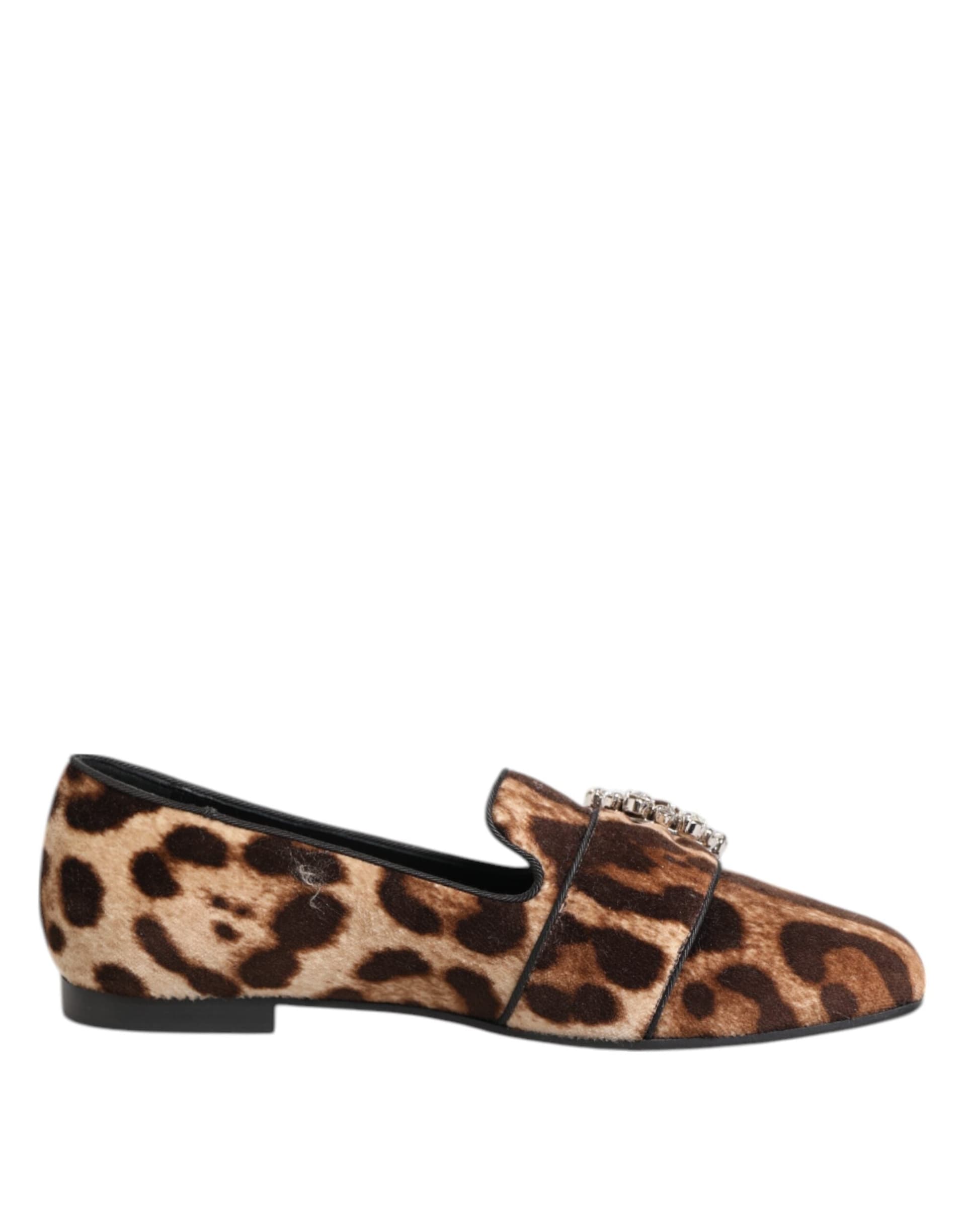 Dolce & Gabbana Brown Leopard Print Crystals Loafers Flats Shoes - 6