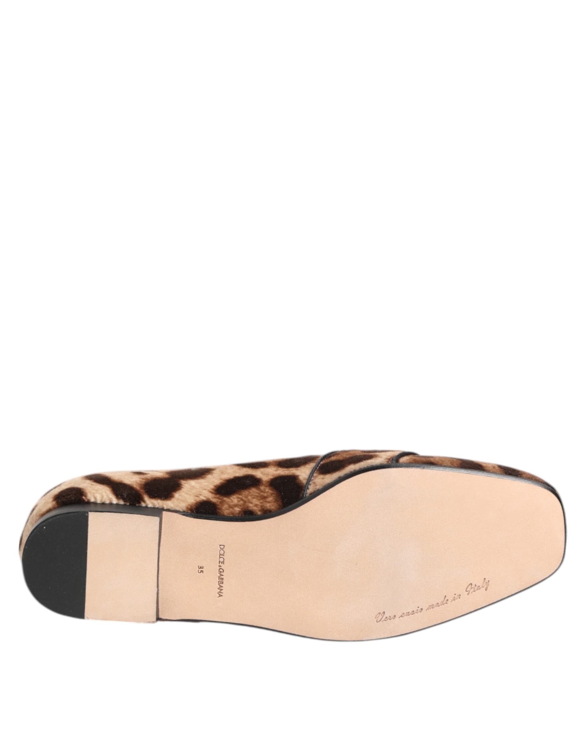 Dolce & Gabbana Brown Leopard Print Crystals Loafers Flats Shoes - 8