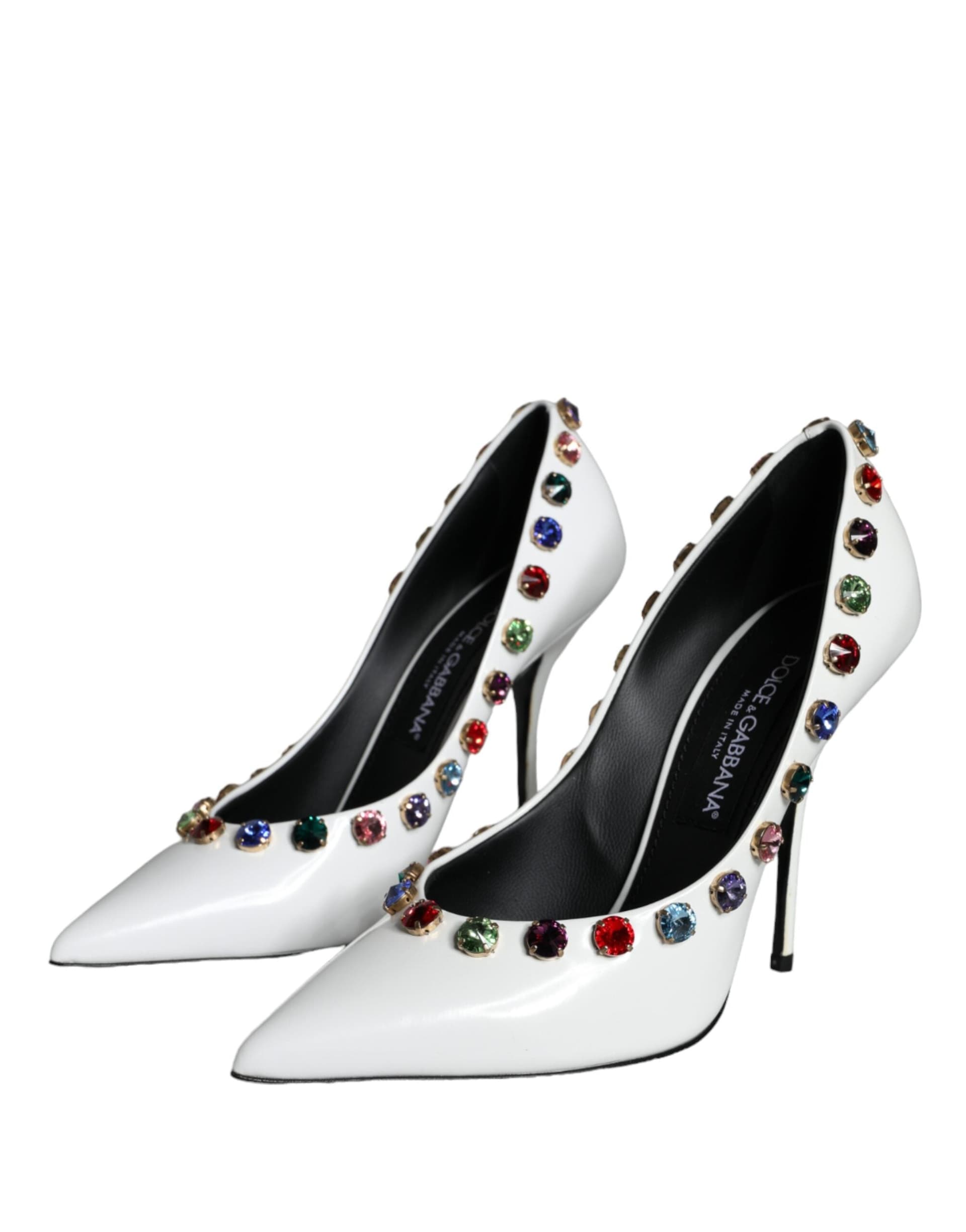 Dolce & Gabbana White Crystal Leather High Heels Pumps Shoes - 2