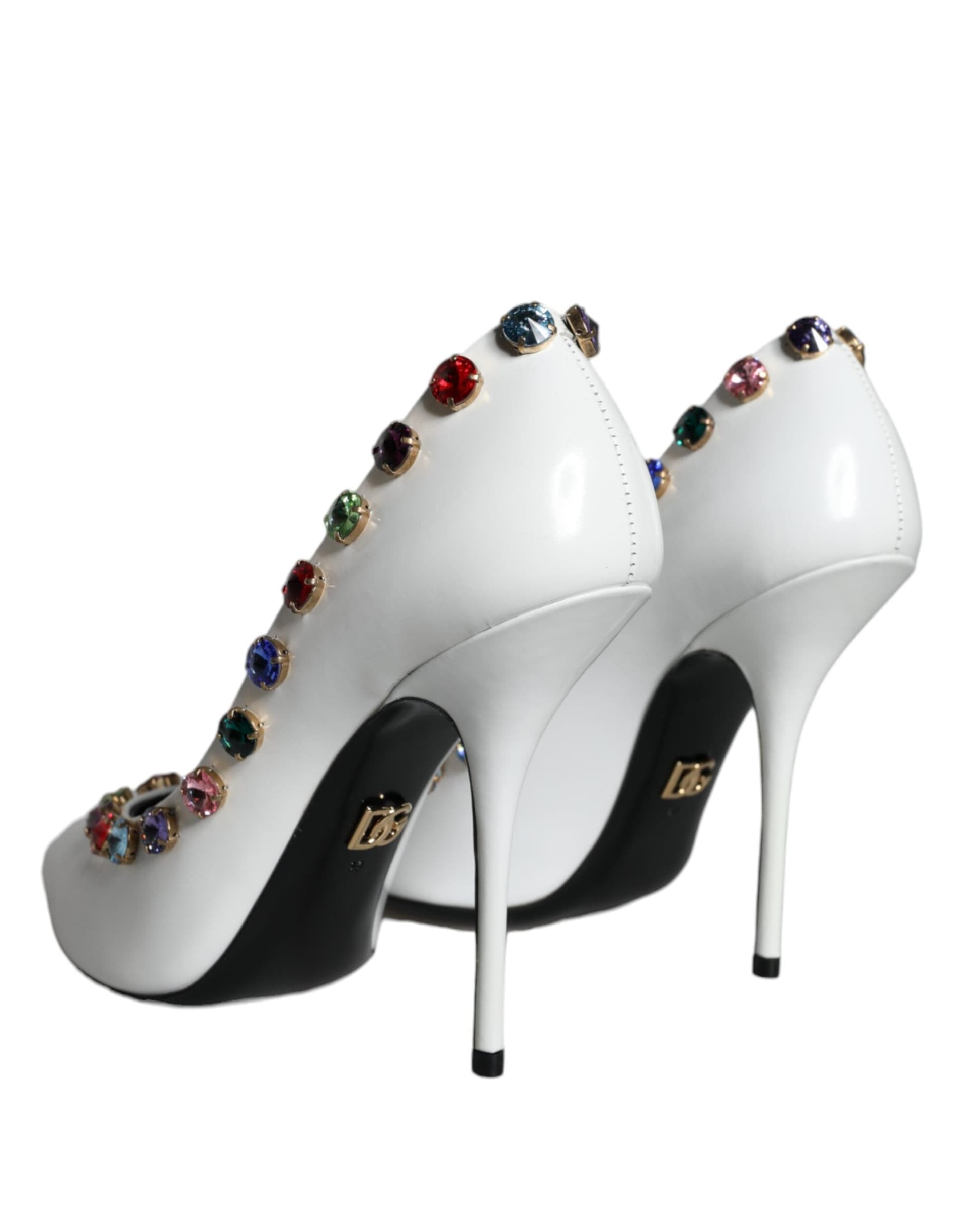 Dolce & Gabbana White Crystal Leather High Heels Pumps Shoes - 3