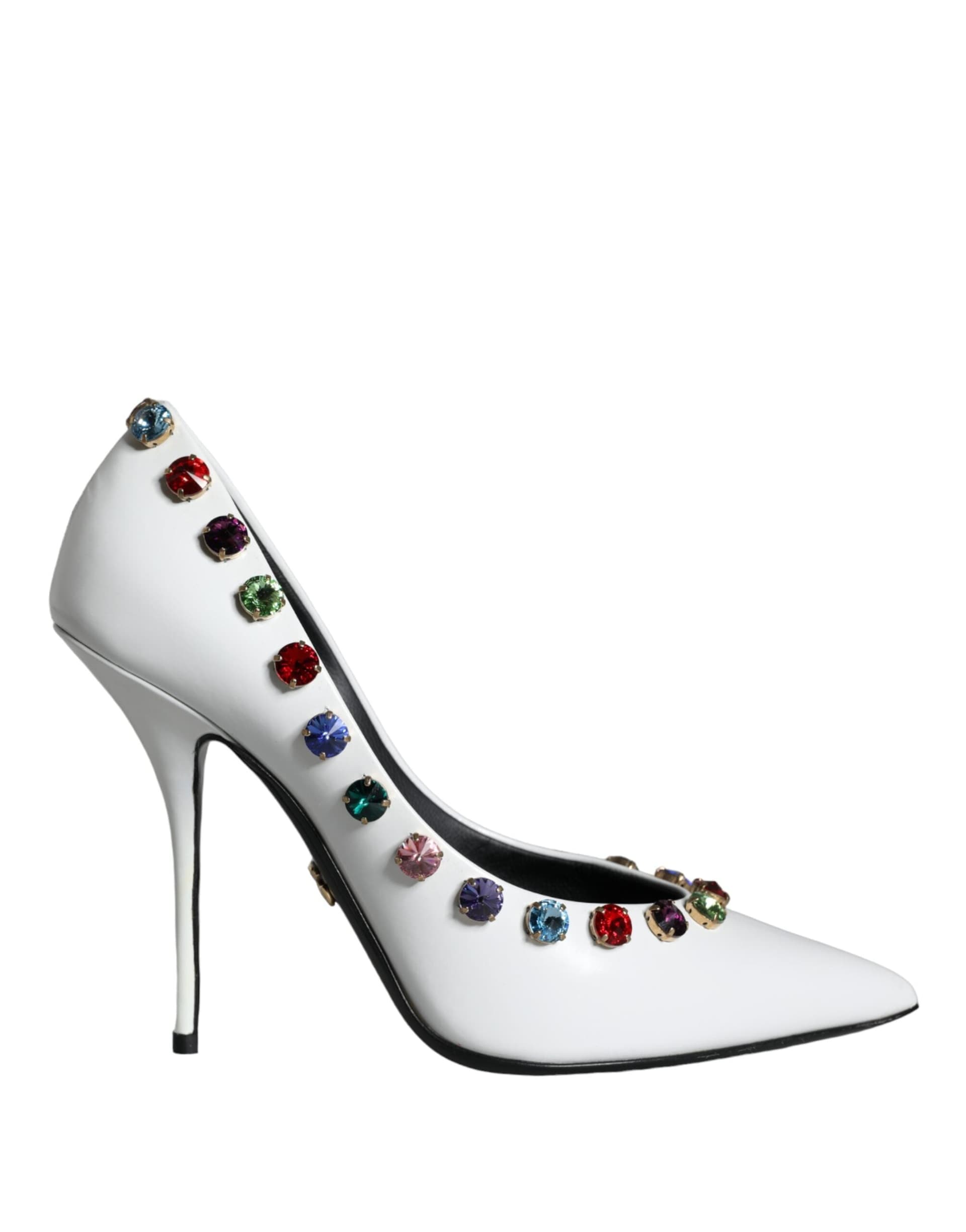 Dolce & Gabbana White Crystal Leather High Heels Pumps Shoes - 4