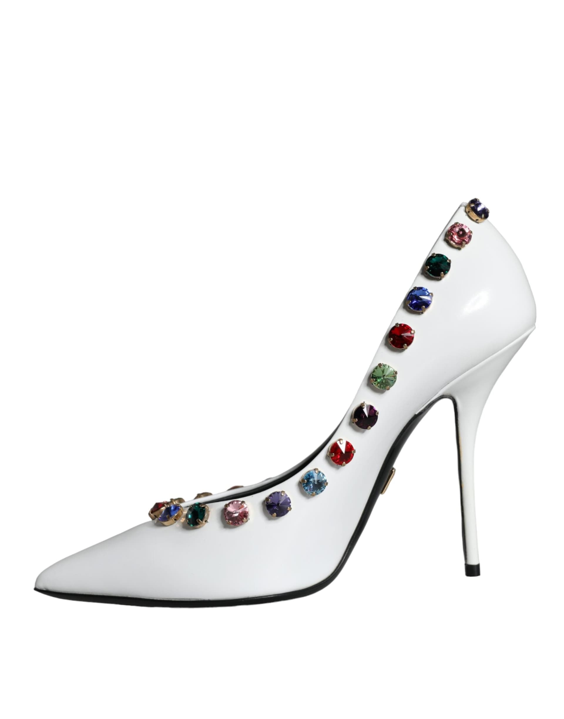 Dolce & Gabbana White Crystal Leather High Heels Pumps Shoes - 5