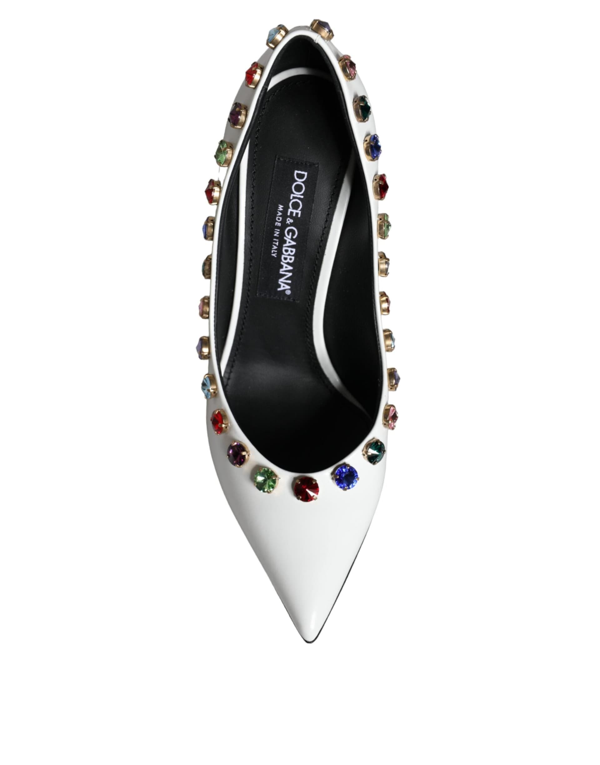 Dolce & Gabbana White Crystal Leather High Heels Pumps Shoes - 8