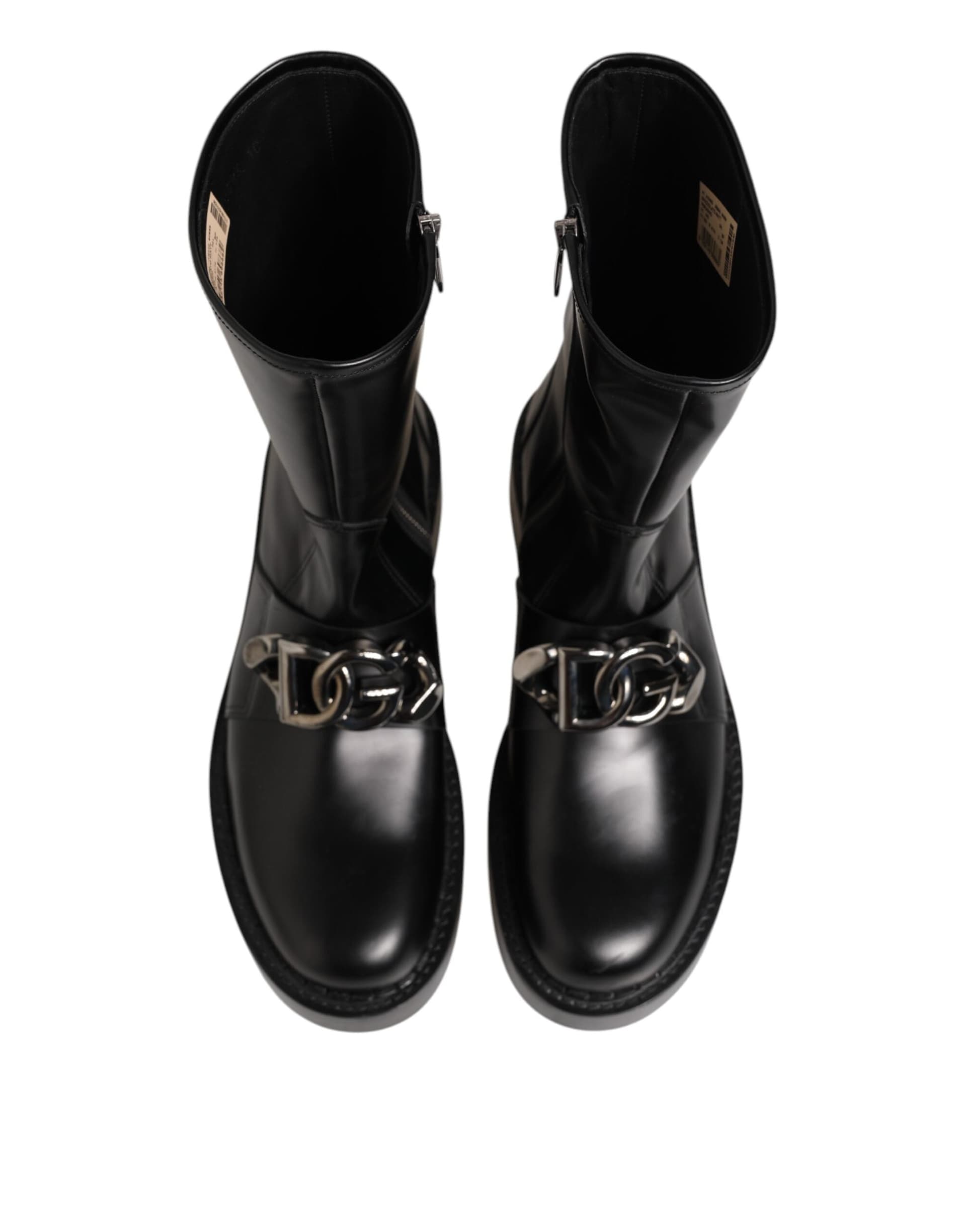 Dolce & Gabbana Black Logo Plaque Mid Calf Biker Boots Shoes - 2