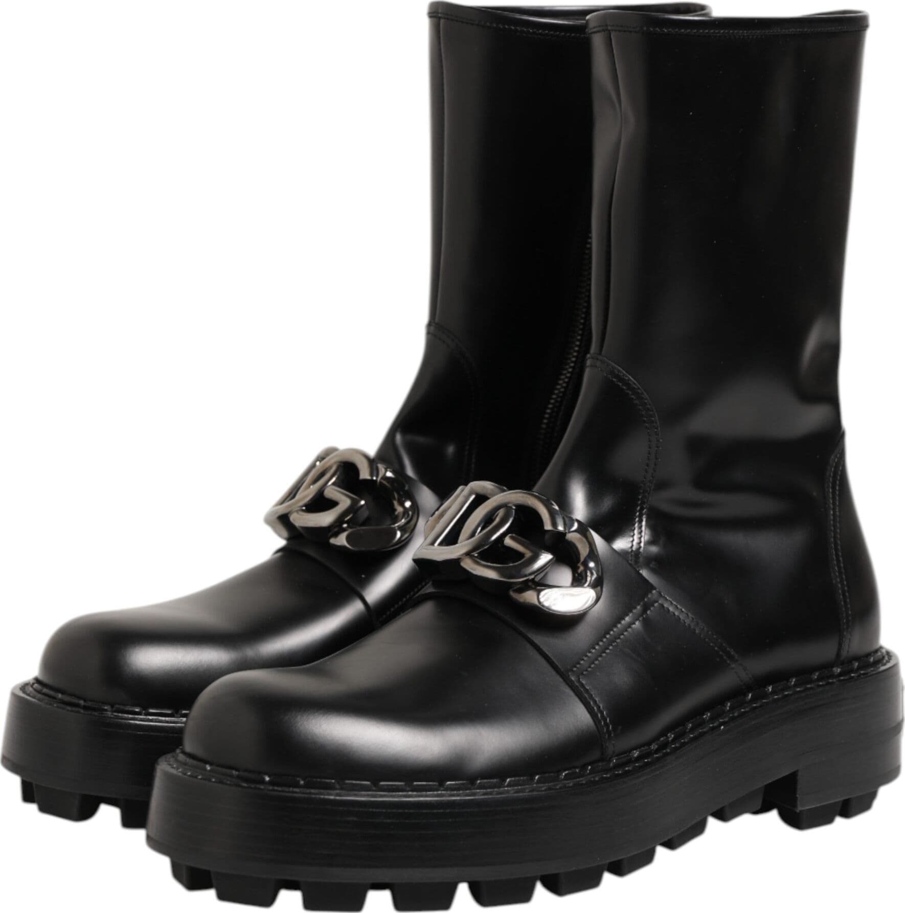 Dolce & Gabbana Black Logo Plaque Mid Calf Biker Boots Shoes - 3