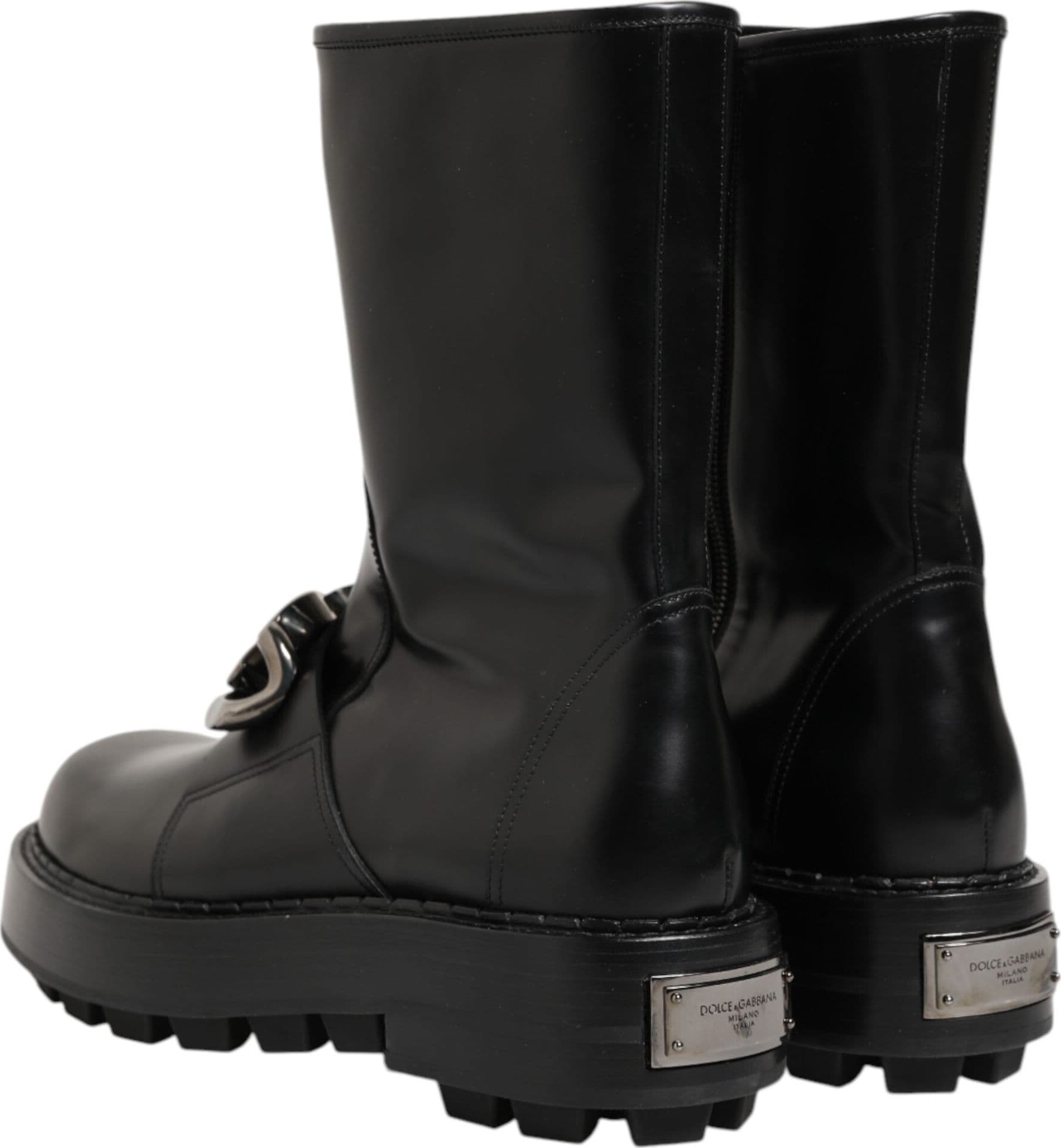 Dolce & Gabbana Black Logo Plaque Mid Calf Biker Boots Shoes - 4