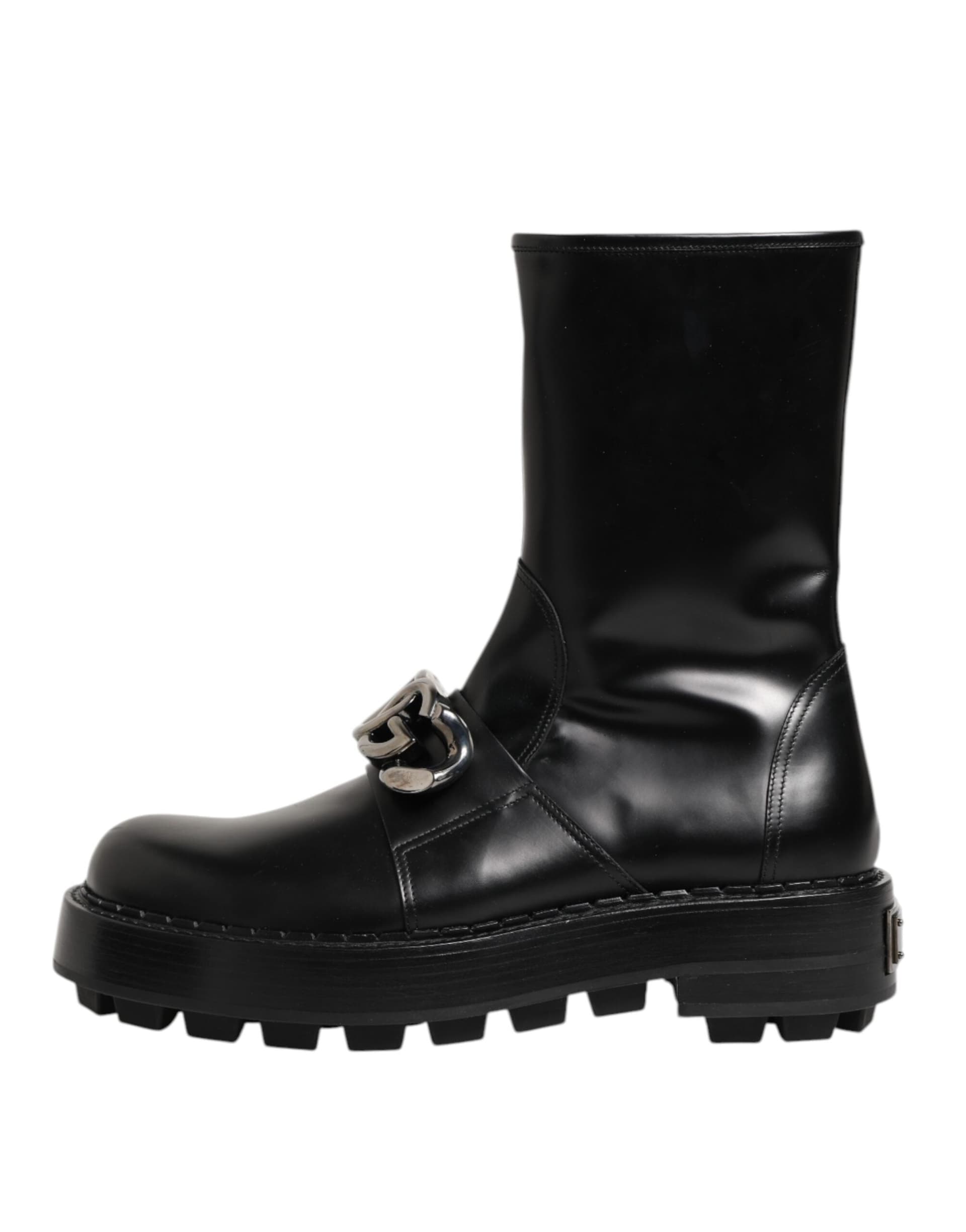 Dolce & Gabbana Black Logo Plaque Mid Calf Biker Boots Shoes - 5