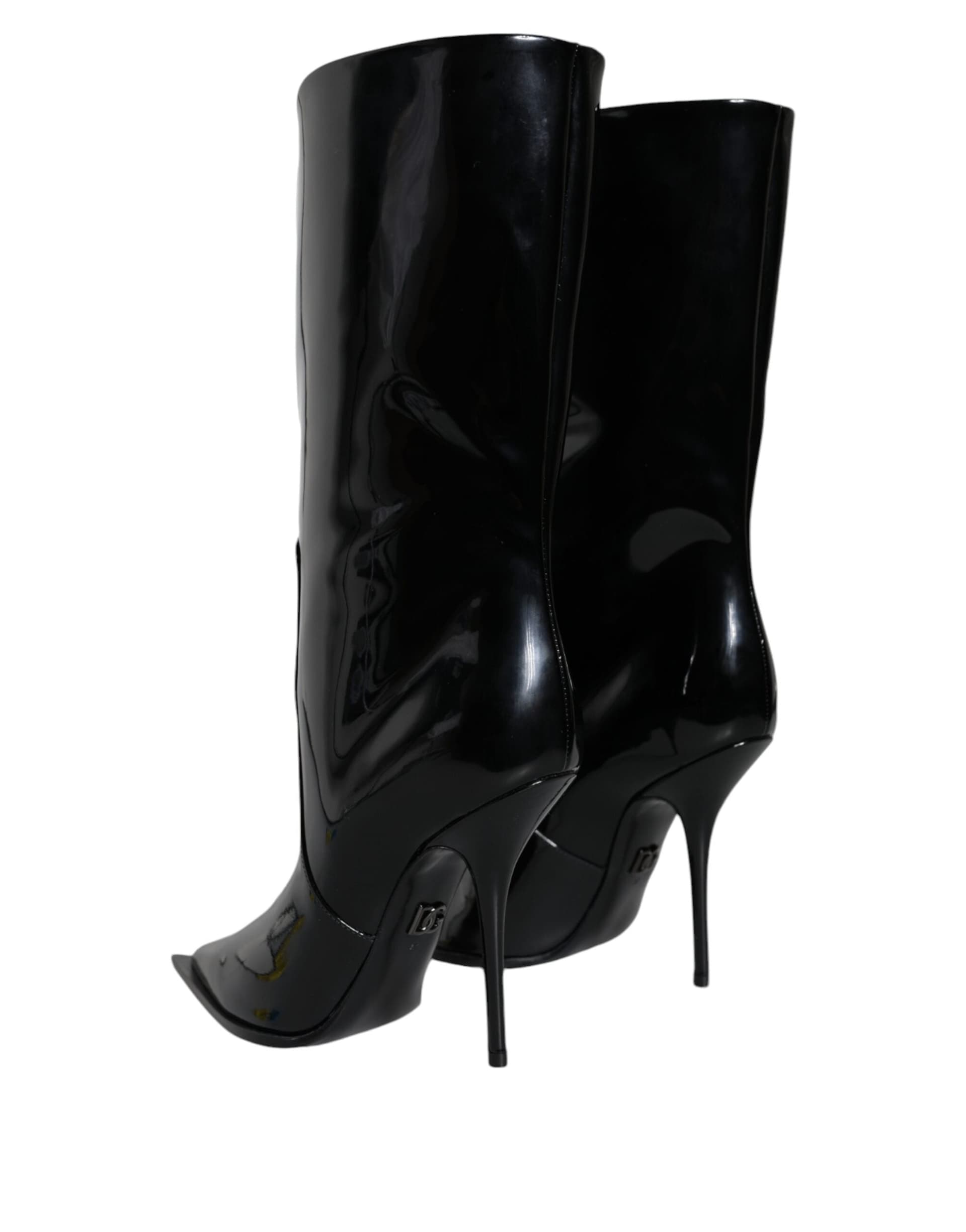 Dolce & Gabbana Black Patent Leather Mid Calf Boots Shoes - 3