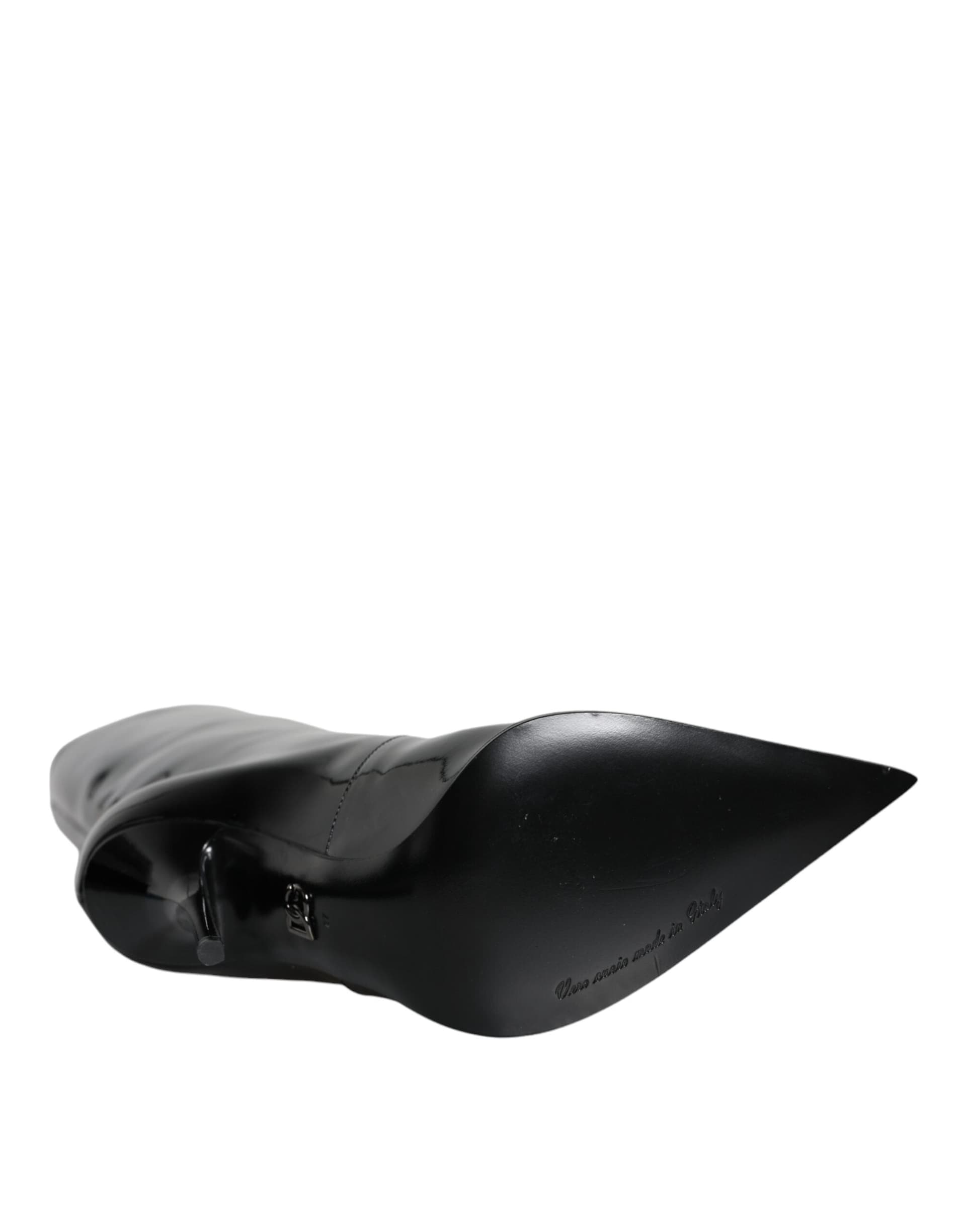 Dolce & Gabbana Black Patent Leather Mid Calf Boots Shoes - 6