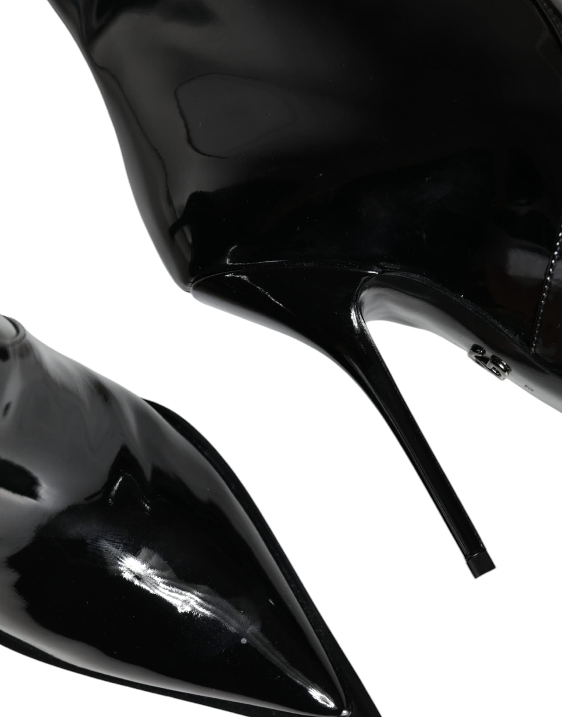 Dolce & Gabbana Black Patent Leather Mid Calf Boots Shoes - 7