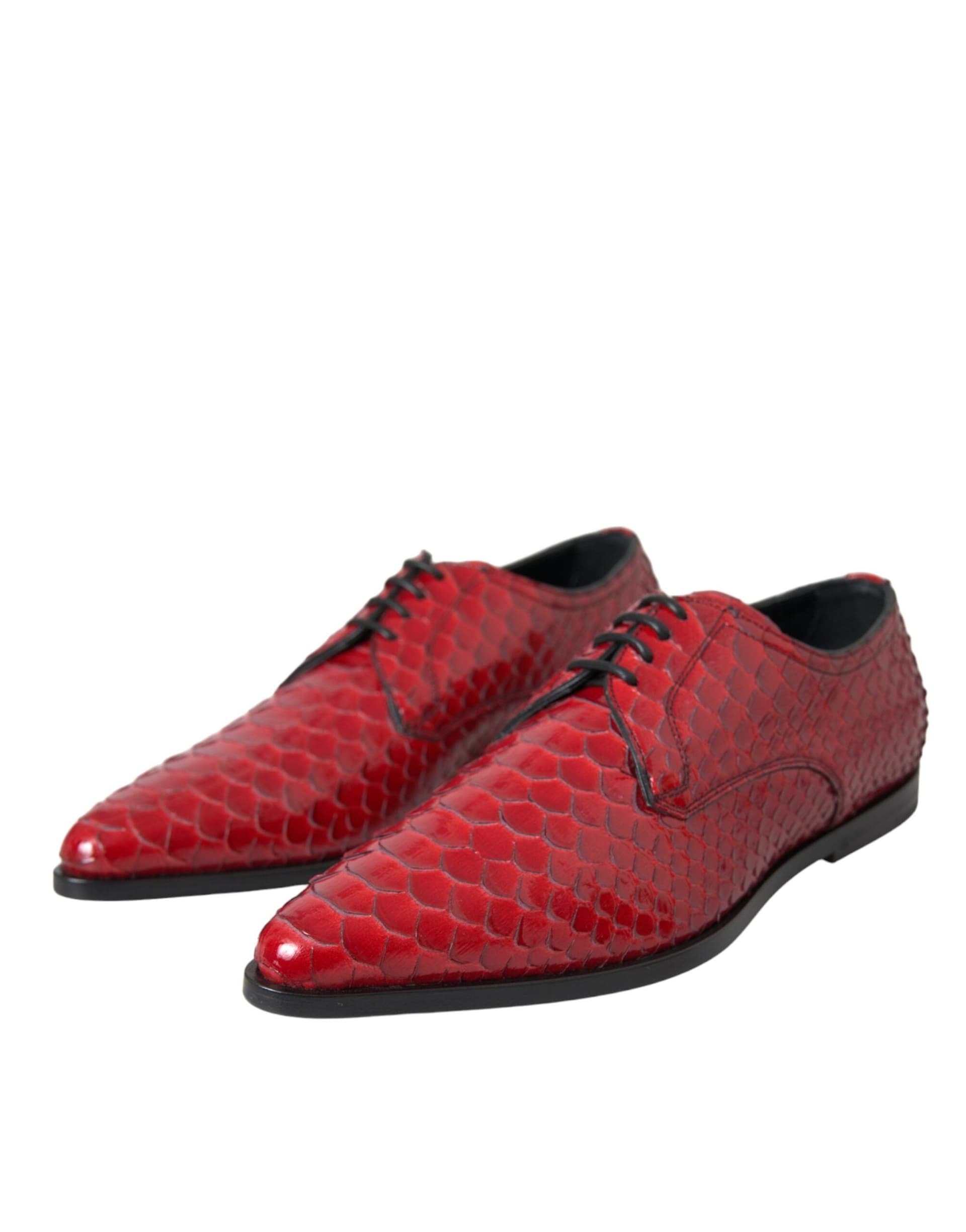 Dolce & Gabbana Red Textured Varnished Derby Men Formal Shoes - 2