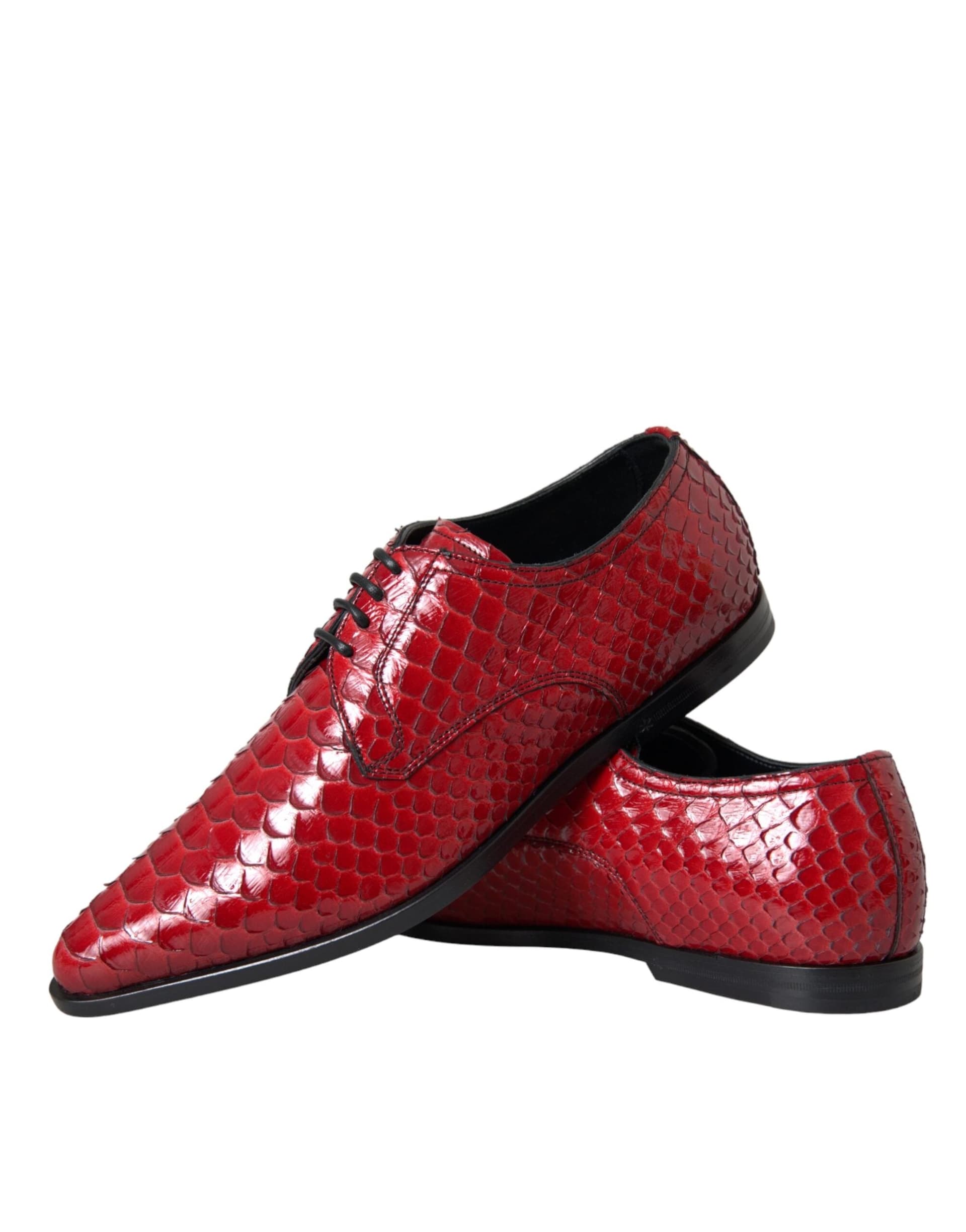 Dolce & Gabbana Red Textured Varnished Derby Men Formal Shoes - 6